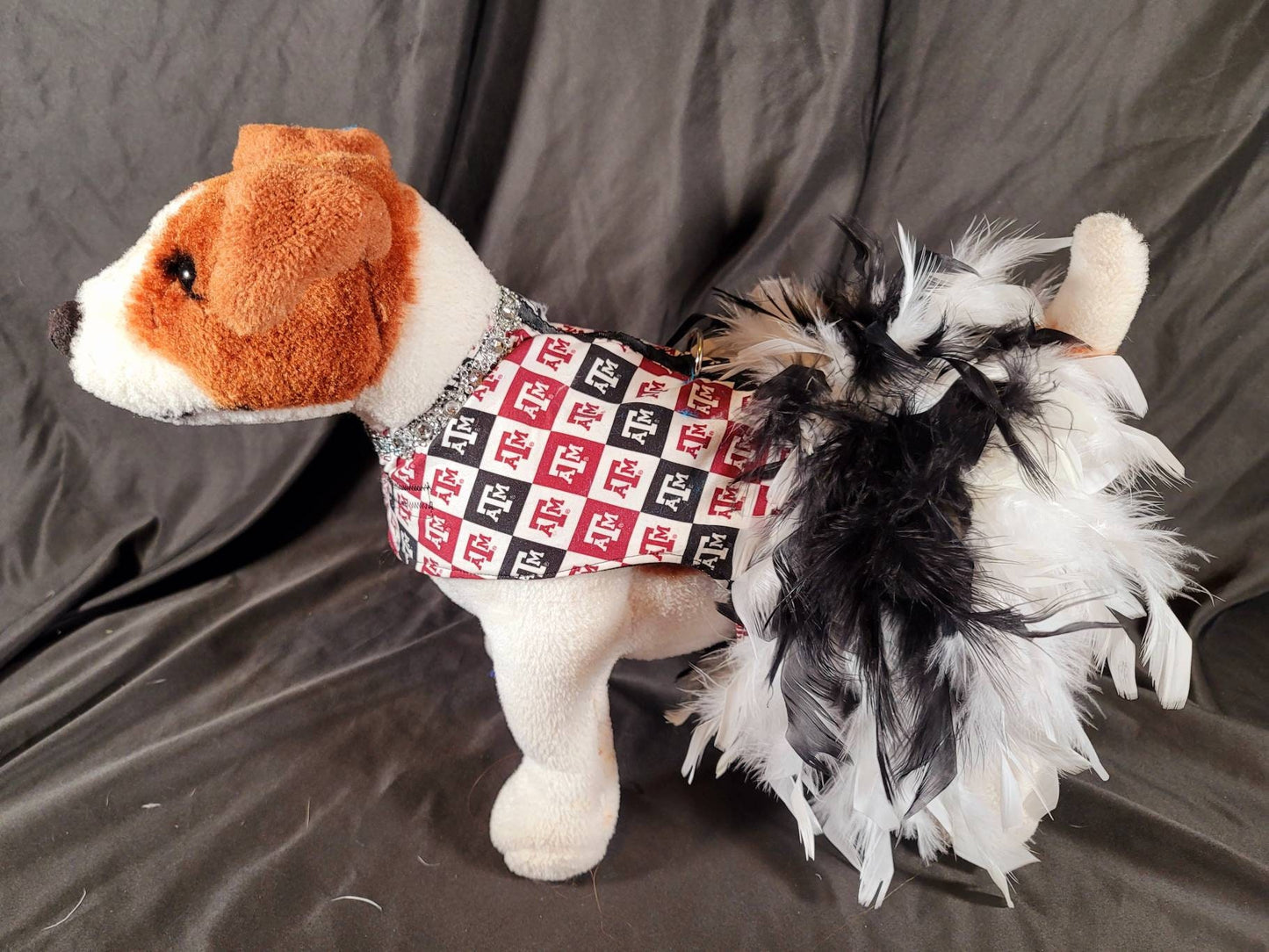 Texas Aggies feather Pet dog dress, A&M feather pet dog dresses, Aggie dress, Aggie Pet dresses, feather pet dresses, dog dress, Aggie pet harness
