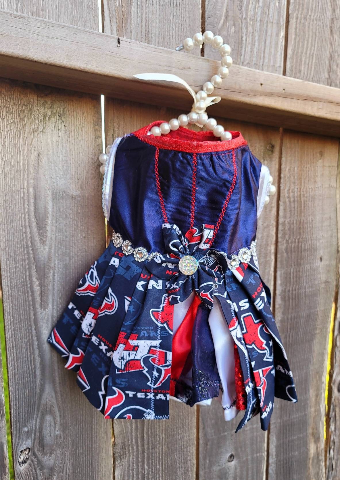 Houston Texan pet dress, glitter houston texan pet dress, houston texans dog dress, houston texans cat dress