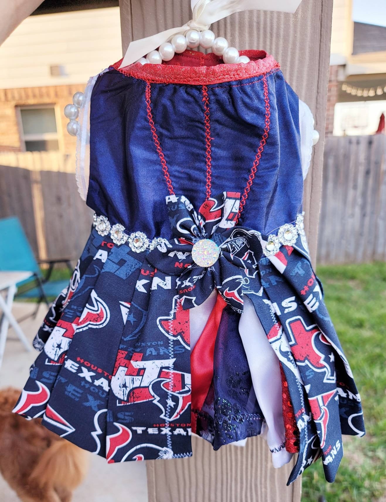 Houston Texan pet dress, glitter houston texan pet dress, houston texans dog dress, houston texans cat dress