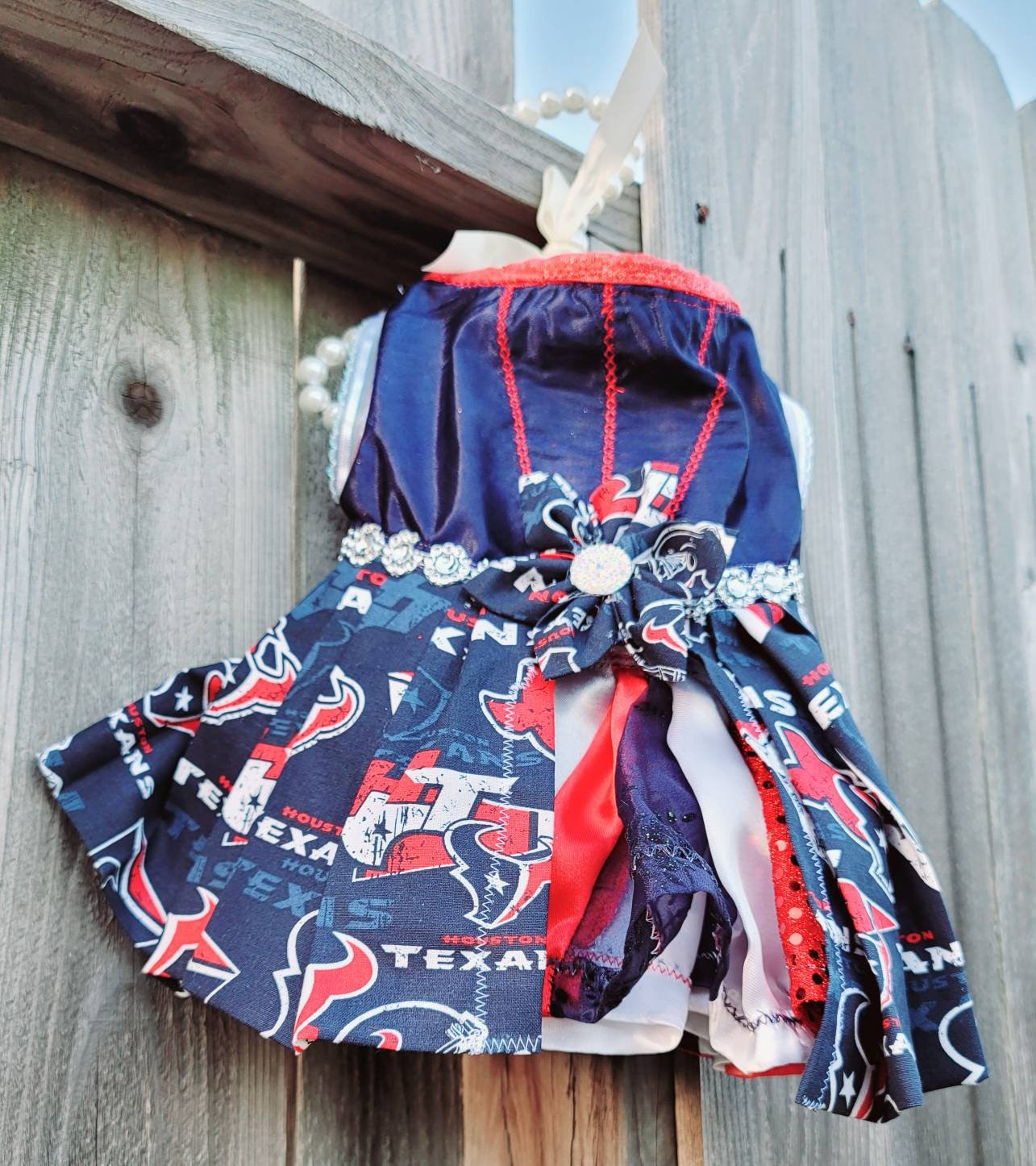Houston Texan pet dress, glitter houston texan pet dress, houston texans dog dress, houston texans cat dress