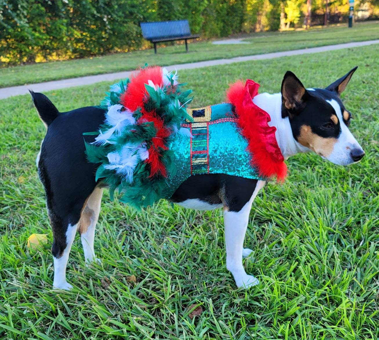 Pet sequin Elf Costume, Christmas Pet Elf costume, Dog Elf Costume, feather Elf Pet dress, Holiday Elf Costume, Christmas Pet costumes