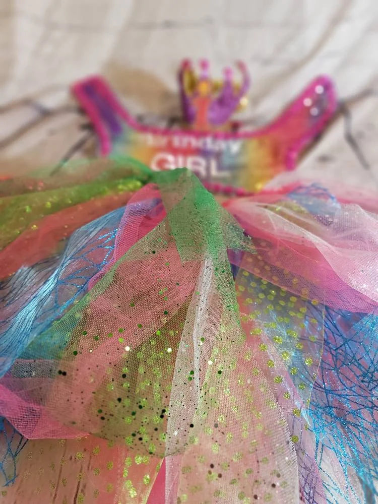 rainbow sequin Birthday Girl pet dress, birthday girl dog dress set, pet birthday crown and dress, Tutu birthday pet dress, sequin birthday dog outfit