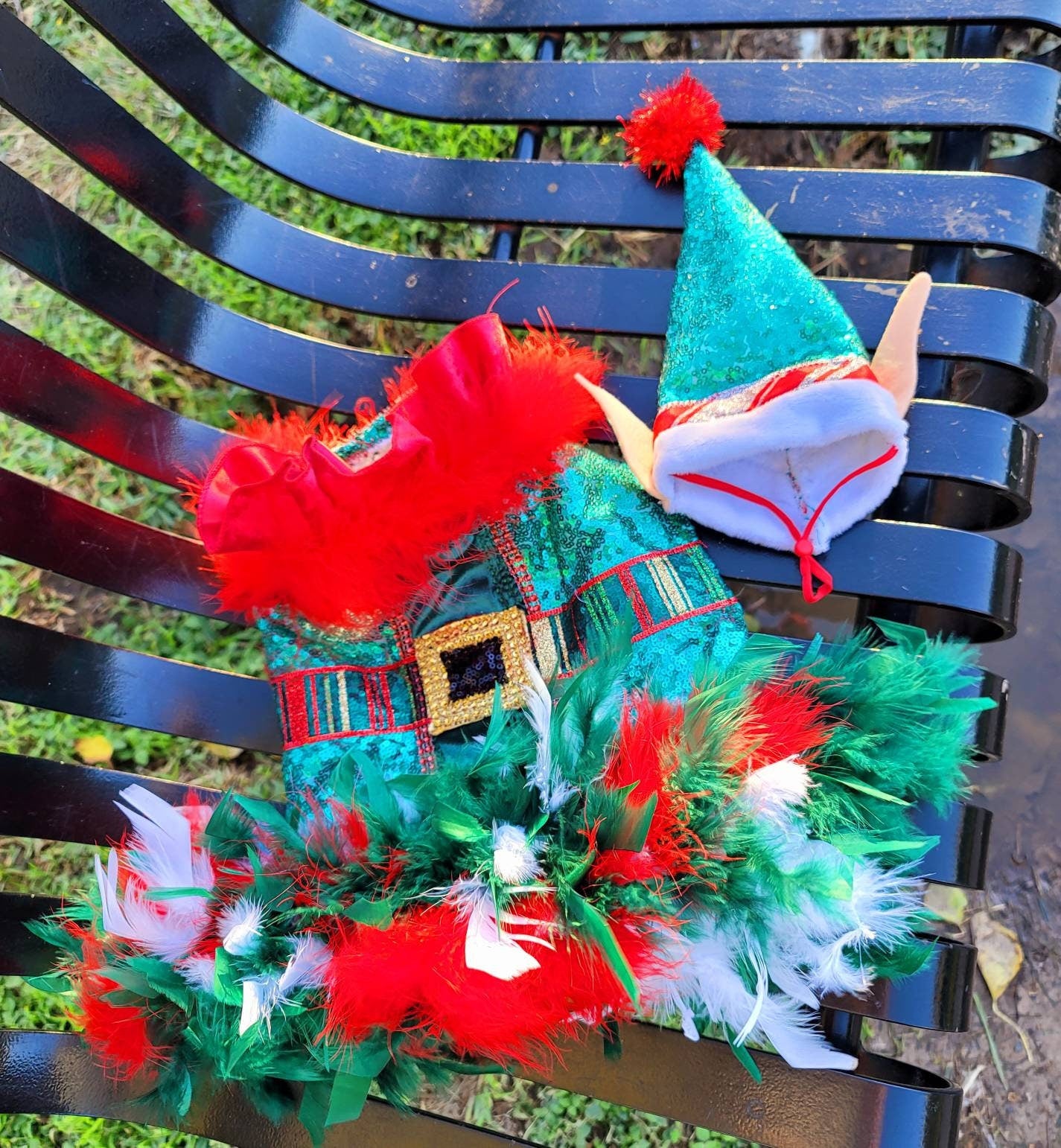 Pet sequin Elf Costume, Christmas Pet Elf costume, Dog Elf Costume, feather Elf Pet dress, Holiday Elf Costume, Christmas Pet costumes