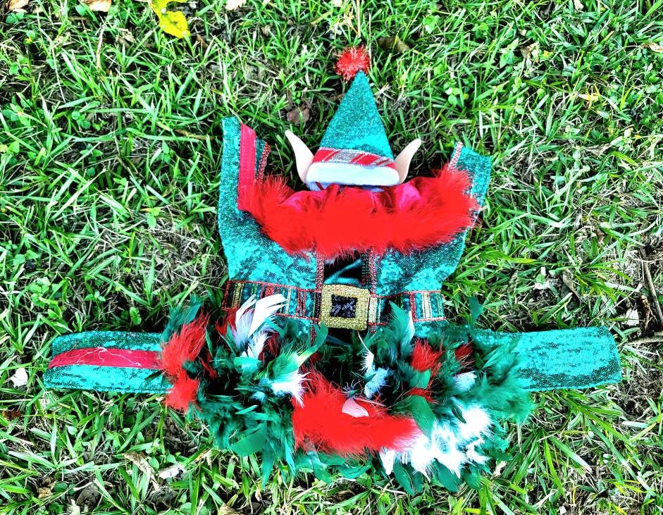 Pet sequin Elf Costume, Christmas Pet Elf costume, Dog Elf Costume, feather Elf Pet dress, Holiday Elf Costume, Christmas Pet costumes