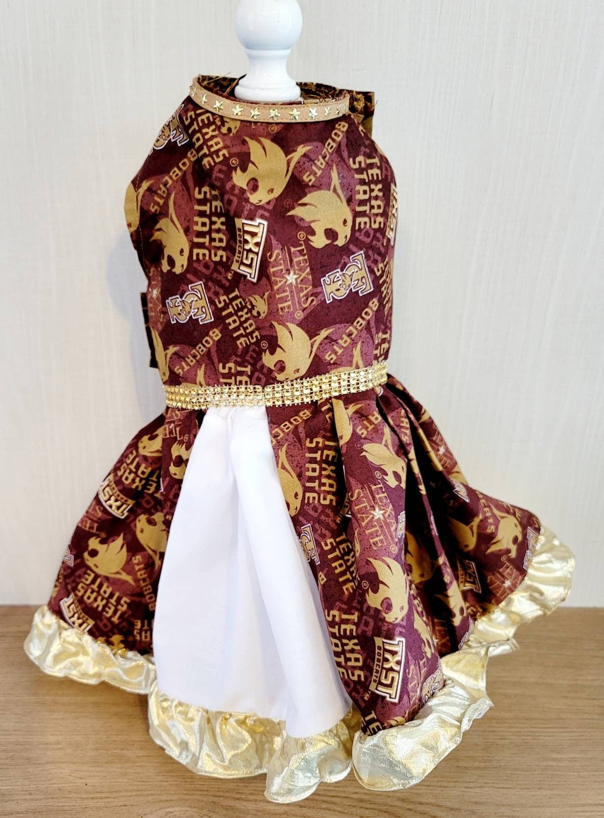 Texas State Pet Dress, Texas State University pet dress, SWT pet dress, TXSU pet dress, Texas State Dog Dress, Bobcat pet dress