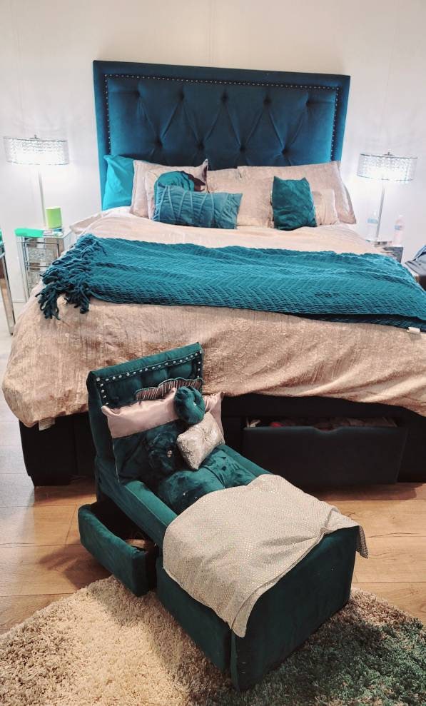 Upholstery pet bed, teal pet bed, storage pet bed, Upholstery dog bed, luxury dog bed, luxury pet bed, Upholstery pet furniture, pet beds