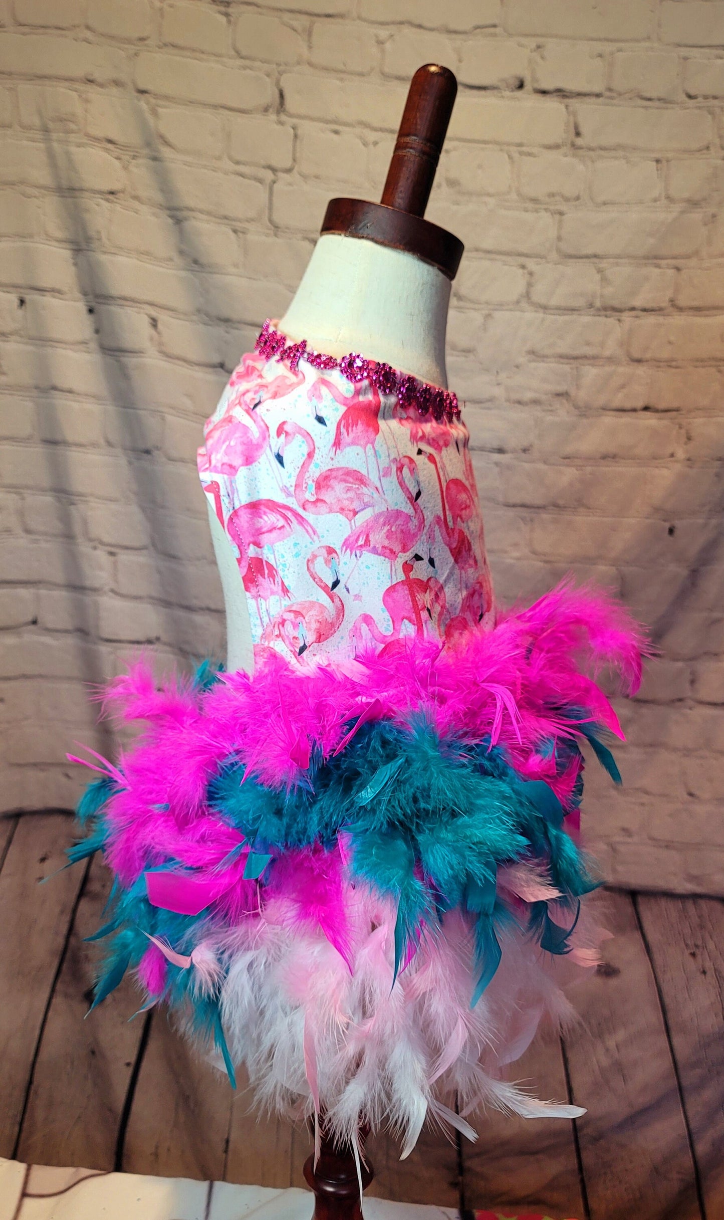 Flamingo pet dress, Flamingo dog dress, Flamingo cat dress, feather pet dress, feather dog dress