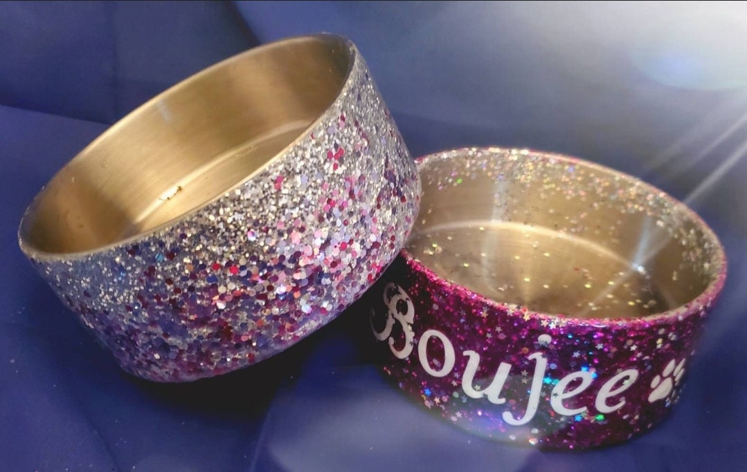 Glitter personalize pet bowl, glitter epoxy resin pet bowl, glitter dog bowl, glitter cat bowl, glitter pet bowl, personalize water bowl
