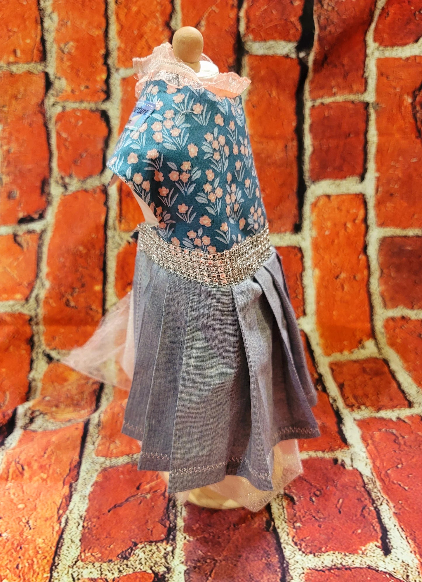 Flower pet dress, flower dog dress, flower cat dress, blue jean pet dress, pet dresses, dog dresses, blue jean dog dress