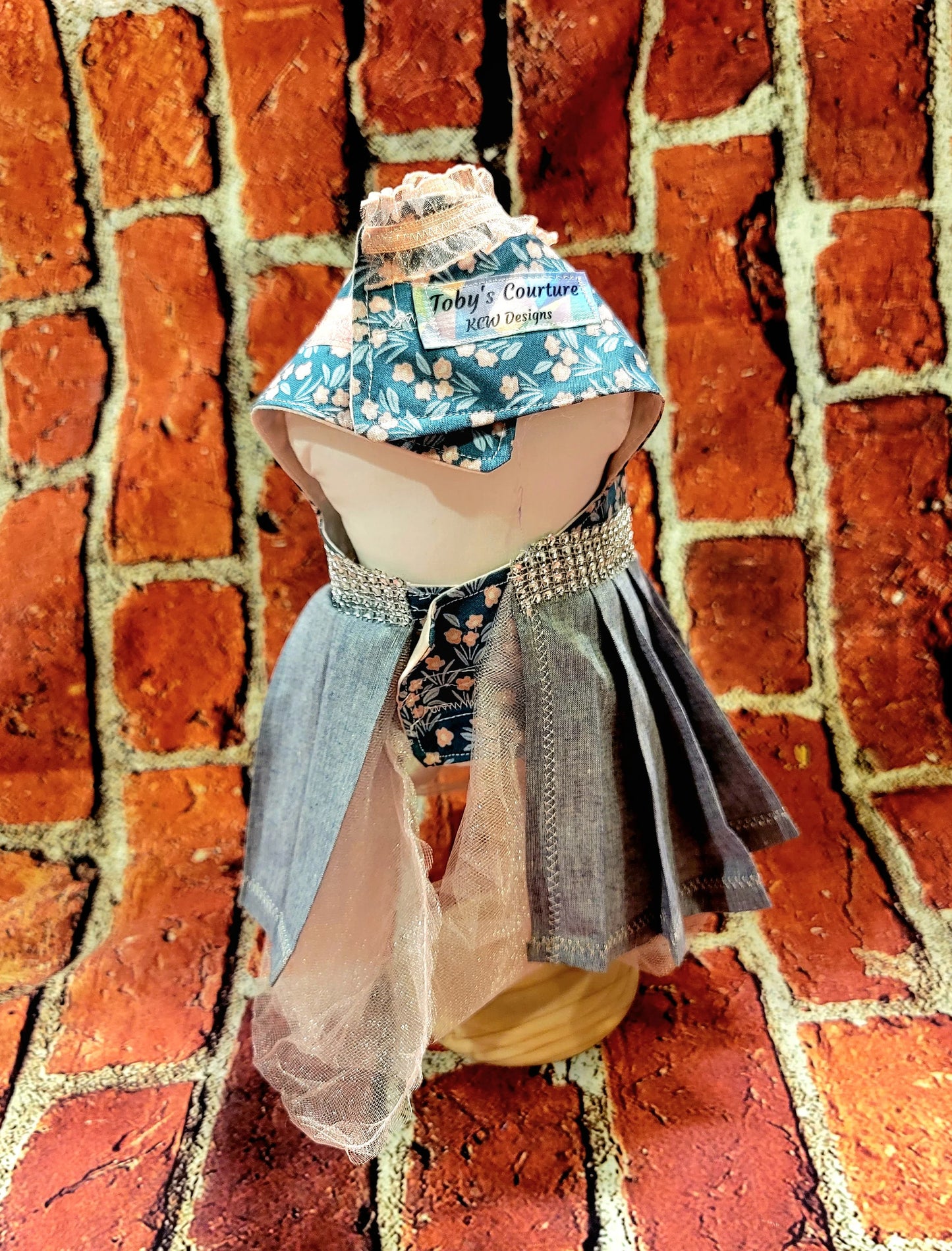 Flower pet dress, flower dog dress, flower cat dress, blue jean pet dress, pet dresses, dog dresses, blue jean dog dress
