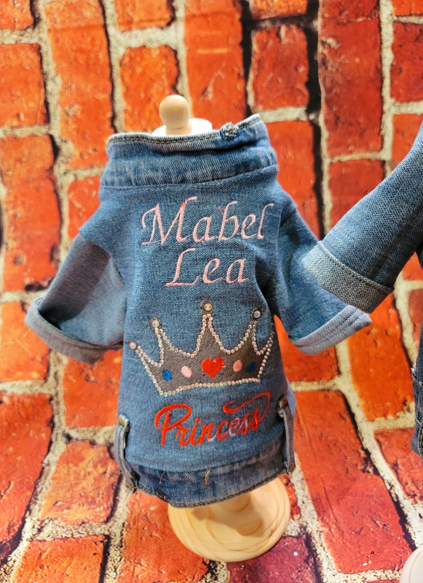 Personalized blue jean pet jacket, blue jean dog jacket, rhinestone Princess Pet Jacket, bedazzled pet jacket, blue jean dog jacket, blue jean cat