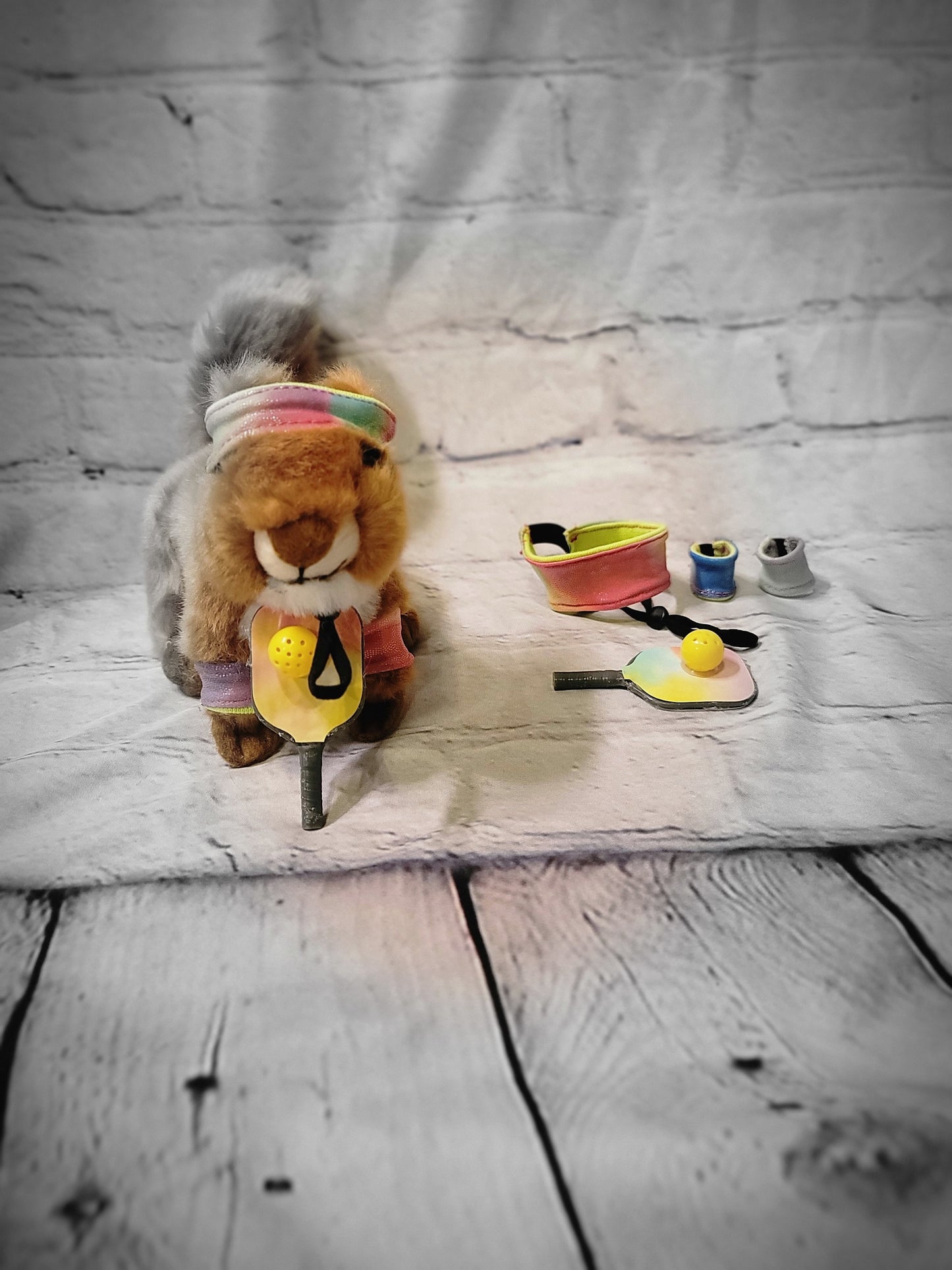 Squirrel Pickel Ball, Squirrel headband, Squirrel wristbands, pet Pickelball costume, exotic pet costume, Squirrel costume