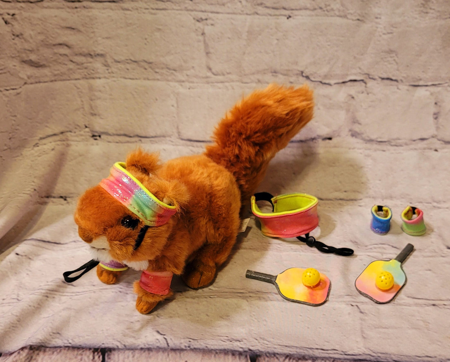 Squirrel Pickel Ball, Squirrel headband, Squirrel wristbands, pet Pickelball costume, exotic pet costume, Squirrel costume
