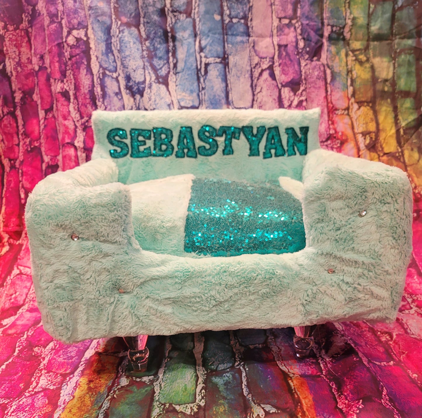 Luxury pet bed, personalized sequin pet bed, personalized pet furniture, acrylic pet bed, pet bed with legs, dog luxury bed