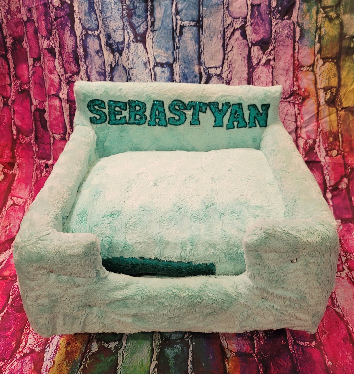 Luxury pet bed, personalized sequin pet bed, personalized pet furniture, acrylic pet bed, pet bed with legs, dog luxury bed