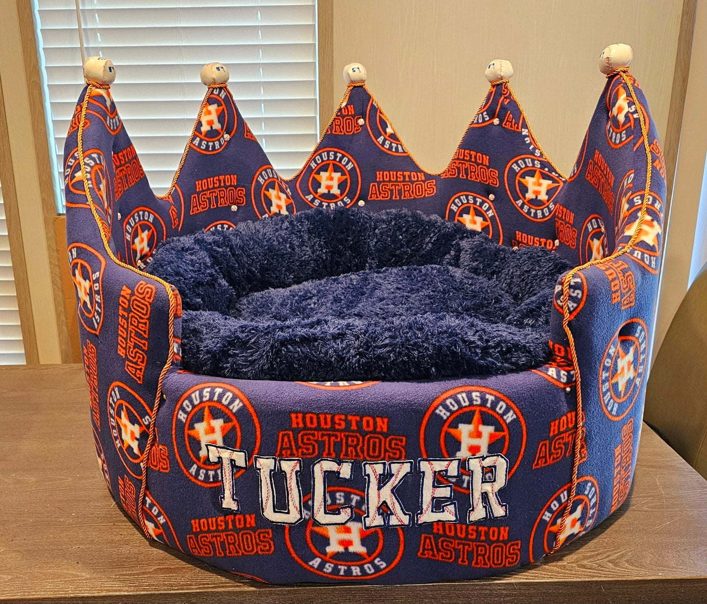 Houston Astros Crown pet bed, Houston Astros Crown dog bed, Houston Astros luxury pet bed, Astros pet furniture, Custom Crown pet bed