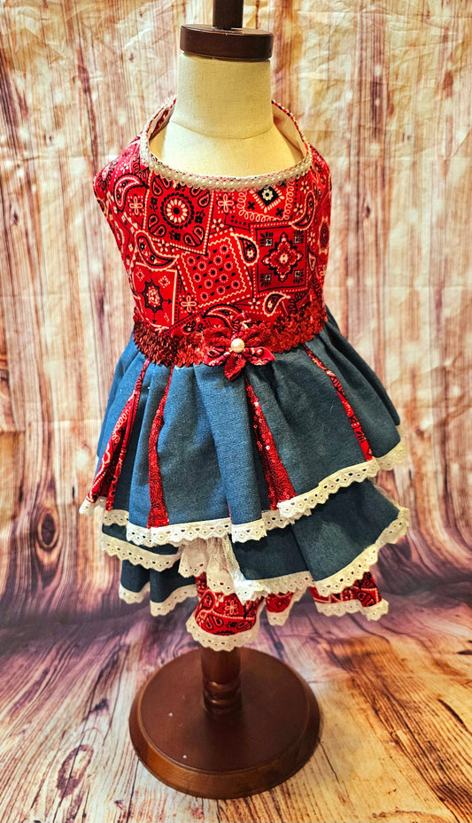 Western cowgirl pet dress, western cowgirl dog dress, western cowgirl cat costume