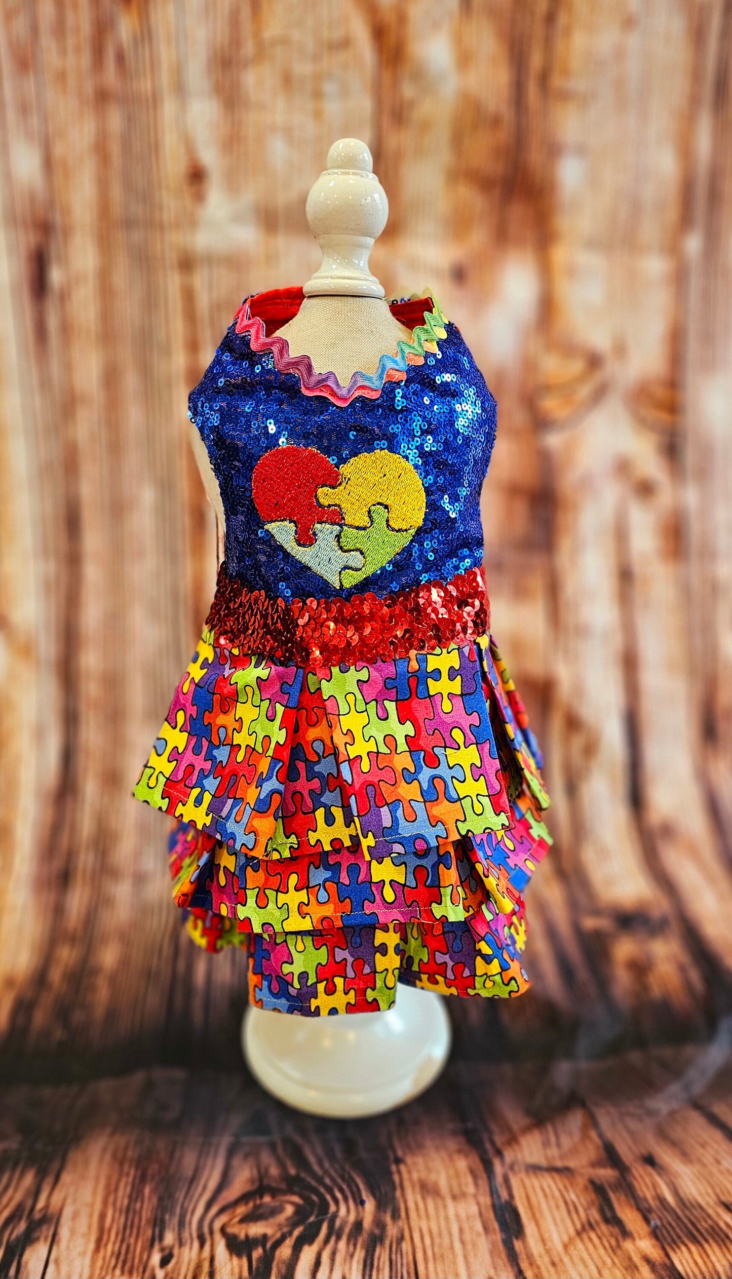 Pet Autism awareness pet dress, autism awareness dog dress, Embroidered pet dress, autism sequin pet dress, autism pet dress, autism dog dress
