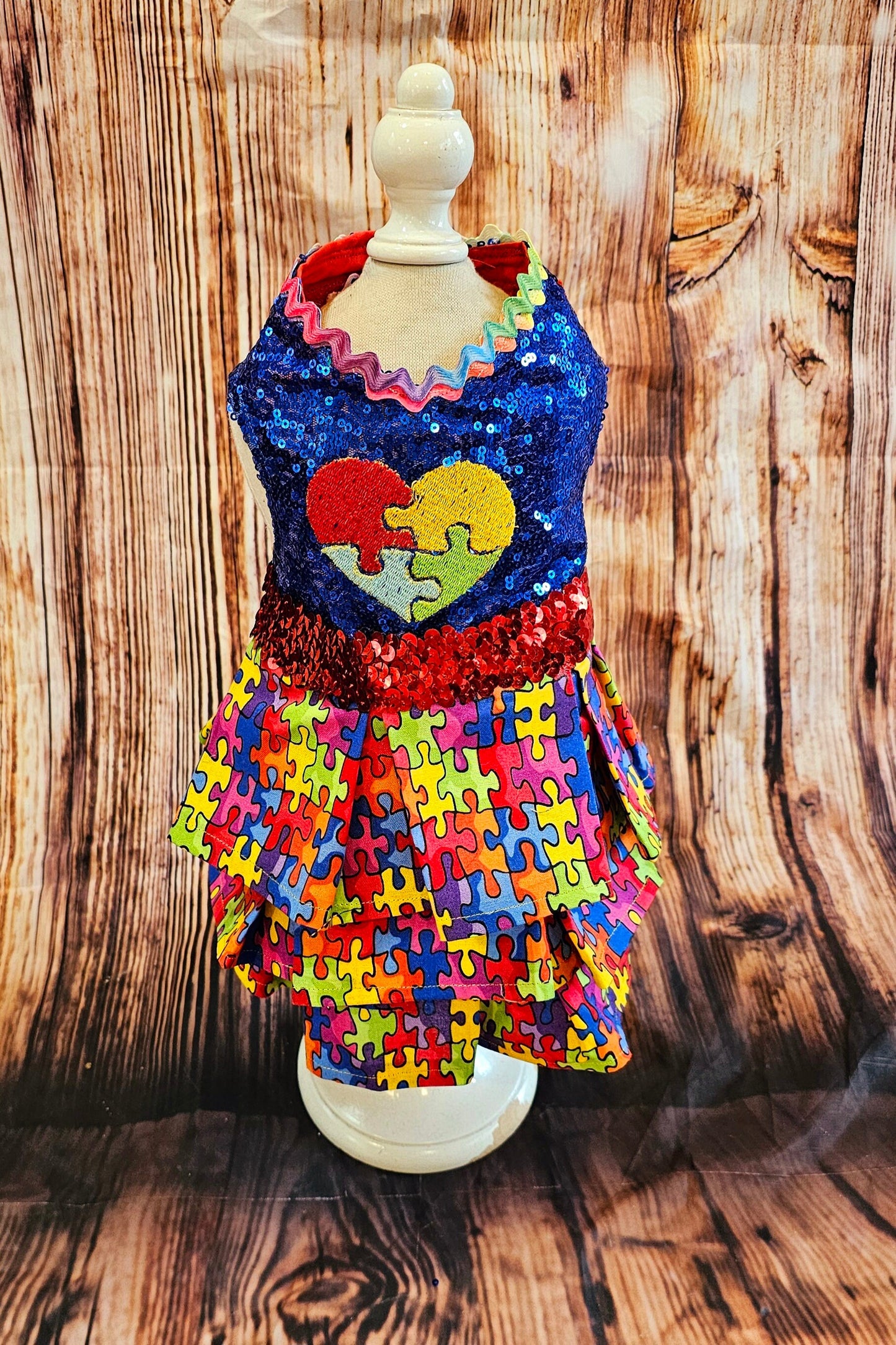 Pet Autism awareness pet dress, autism awareness dog dress, Embroidered pet dress, autism sequin pet dress, autism pet dress, autism dog dress