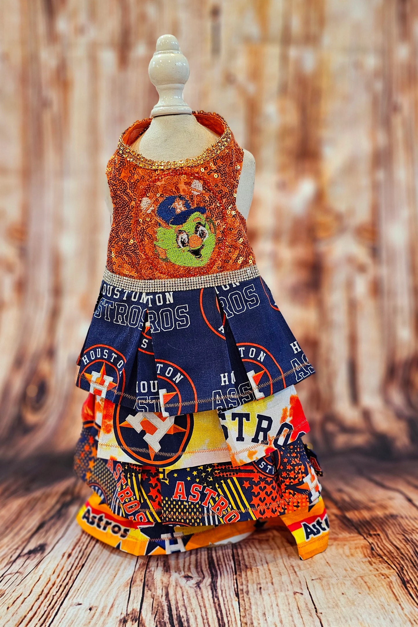Sequin Astros pet dress, Sequin Astros dog dress, Sequin Astros cat dress, Houston Astros pet dress, Sequin embroidered pet dress