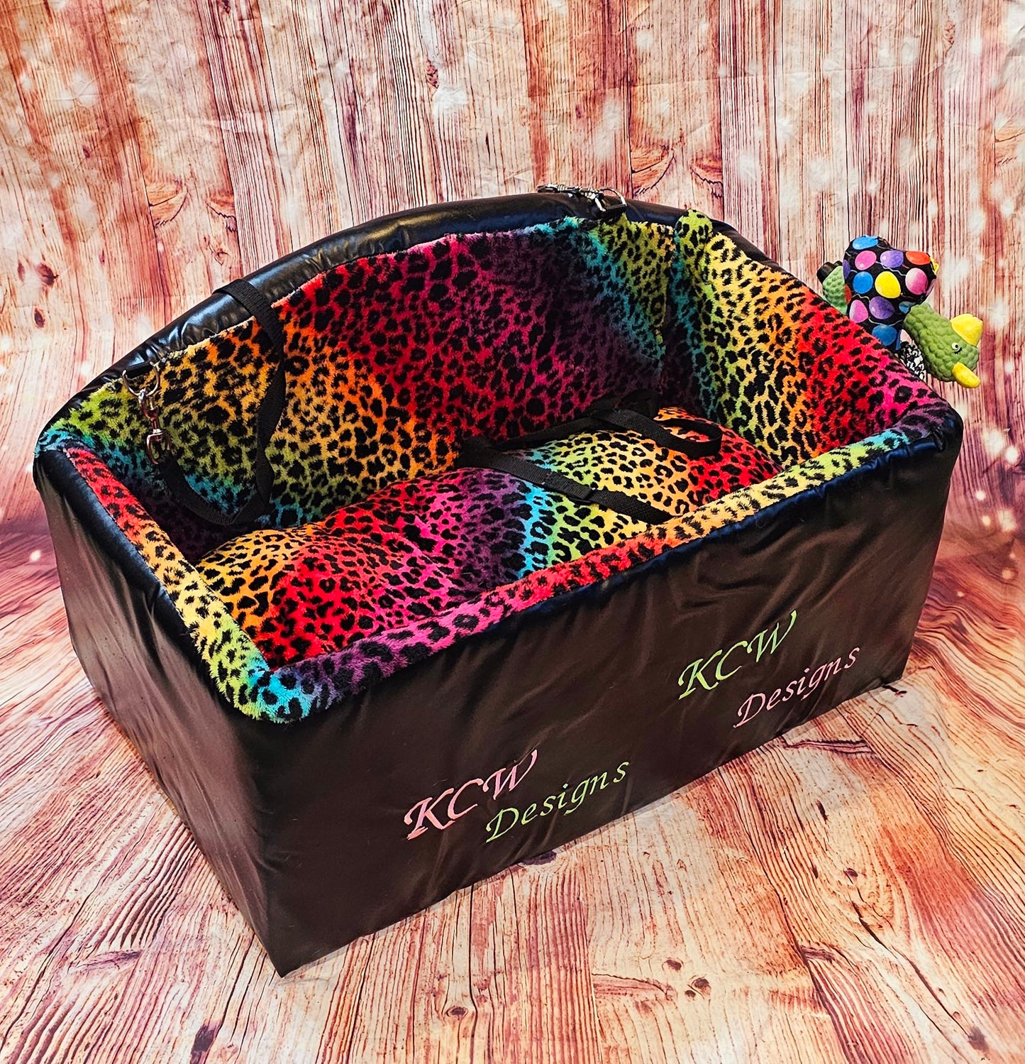 Large Pet Booster seat, leather pet car seat, large pet car seat, multiple pet car seat, rainbow pet booster seat, rainbow dog car seat