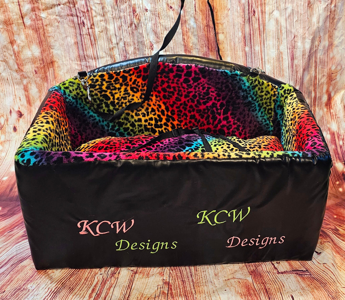 Large Pet Booster seat, leather pet car seat, large pet car seat, multiple pet car seat, rainbow pet booster seat, rainbow dog car seat