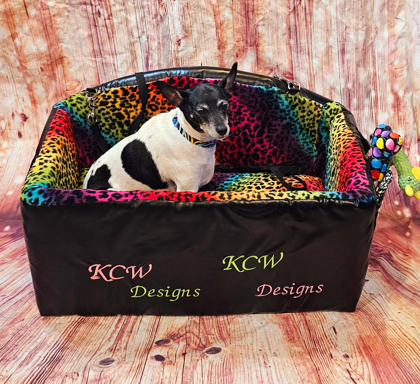 Large Pet Booster seat, leather pet car seat, large pet car seat, multiple pet car seat, rainbow pet booster seat, rainbow dog car seat