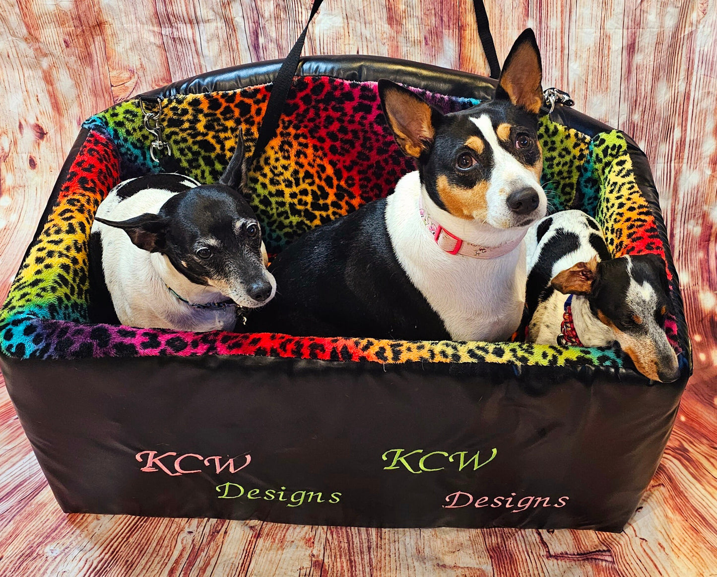 Large Pet Booster seat, leather pet car seat, large pet car seat, multiple pet car seat, rainbow pet booster seat, rainbow dog car seat