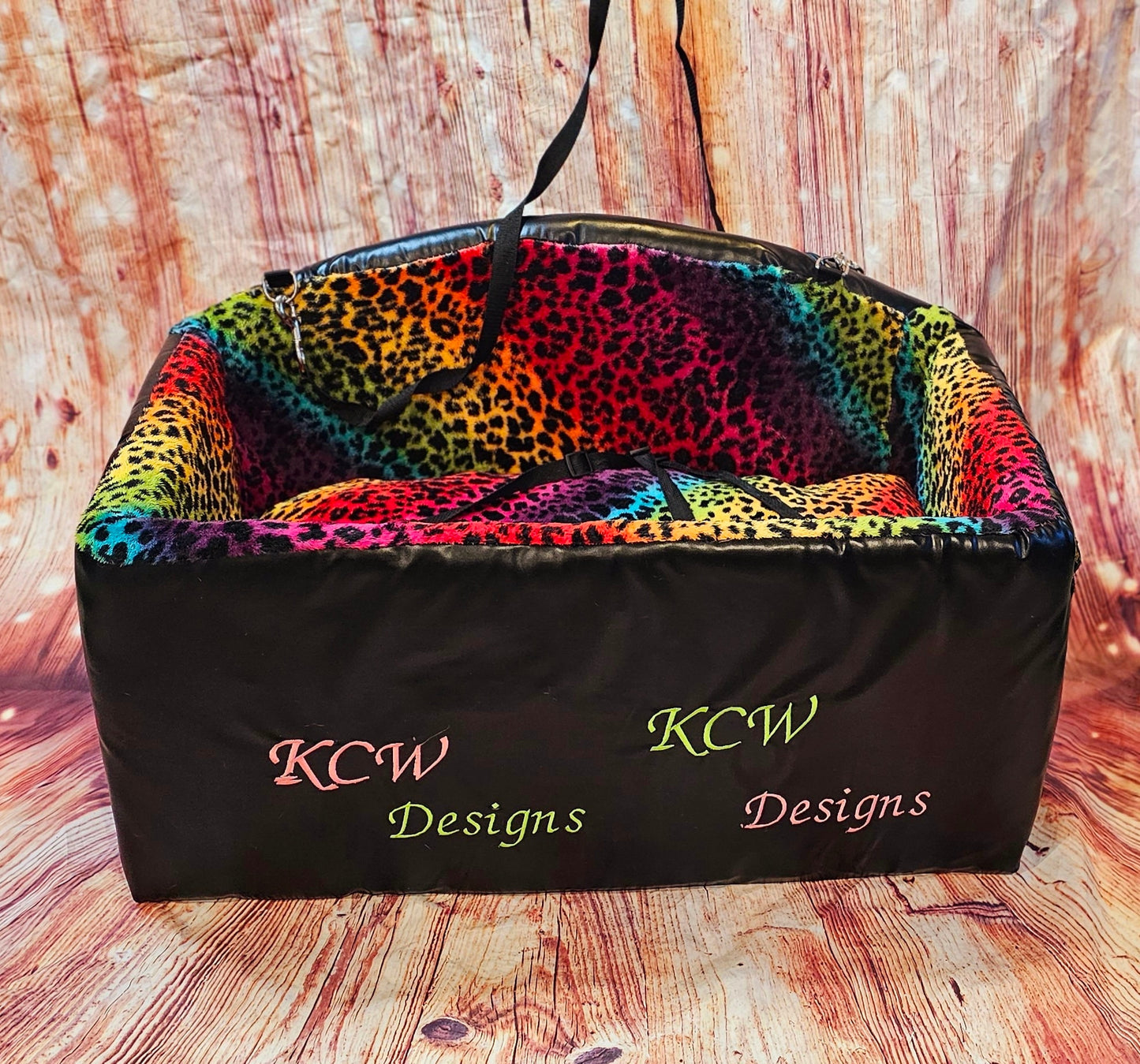 Large Pet Booster seat, leather pet car seat, large pet car seat, multiple pet car seat, rainbow pet booster seat, rainbow dog car seat