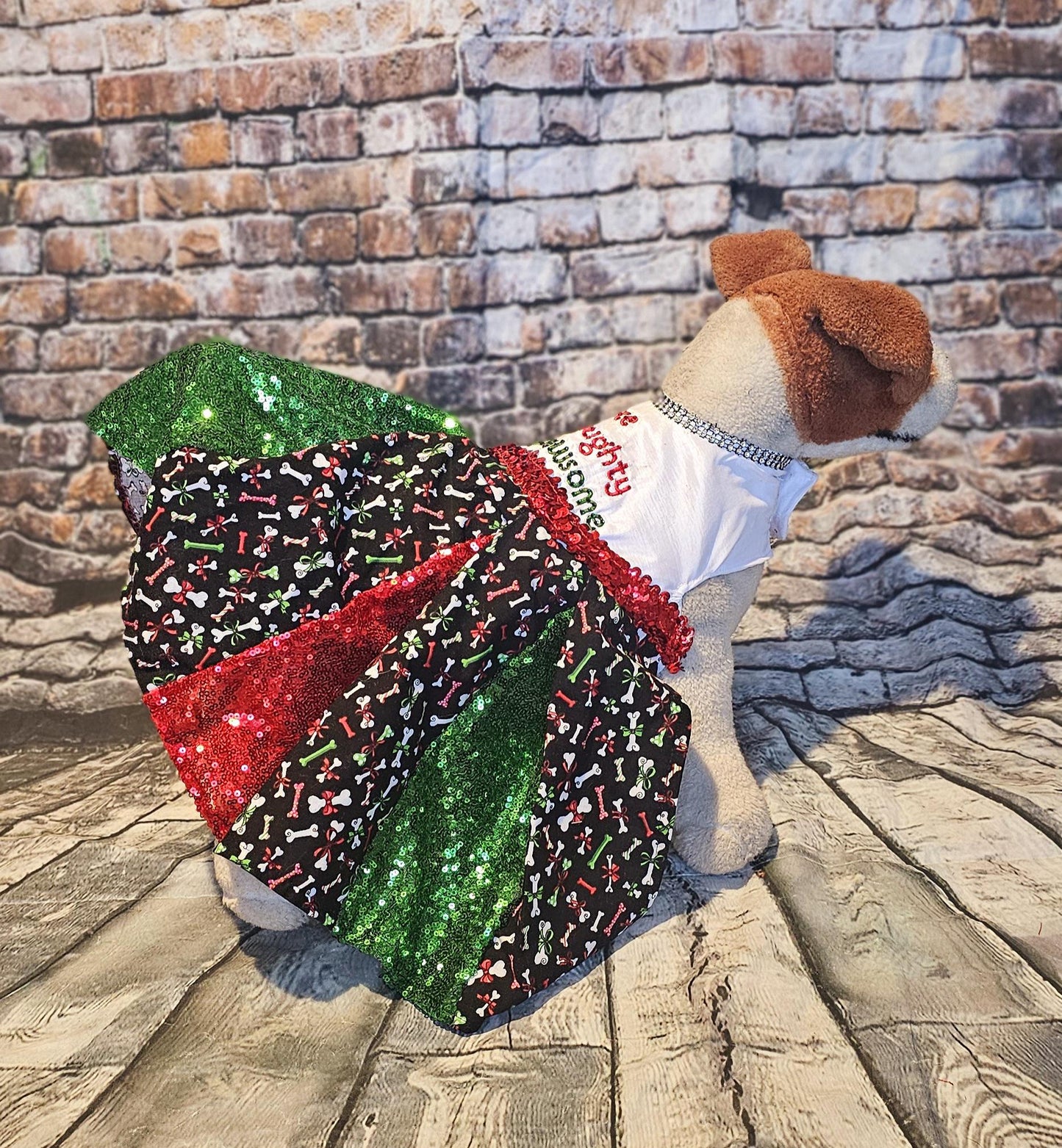 Embroidered Christmas sequin pet dress, naughty or nice pet dress, holiday pet dress, Christmas dog dress, embroidered dog dress, sequin pet dress