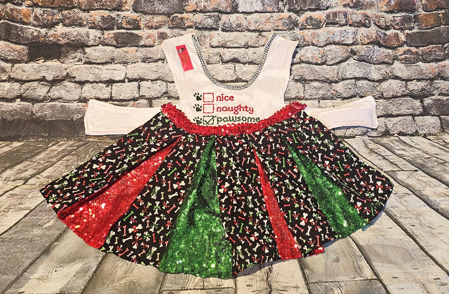 Embroidered Christmas sequin pet dress, naughty or nice pet dress, holiday pet dress, Christmas dog dress, embroidered dog dress, sequin pet dress