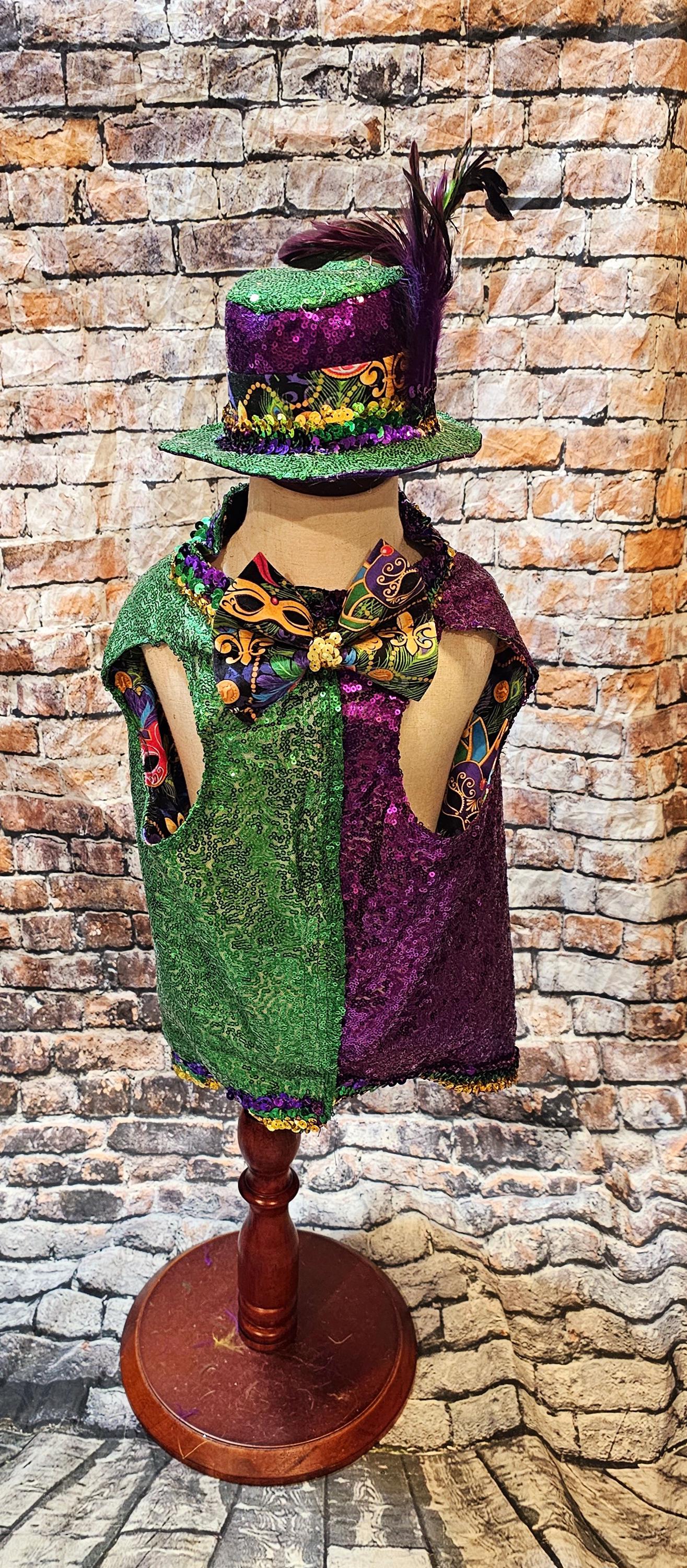 Sequin Mardi Gras pet vest and hat, fat tuesday pet vest, mardi gras pet costume, mardi gras dog vest and hat, mardi gras cat vest, fat tuesday dog