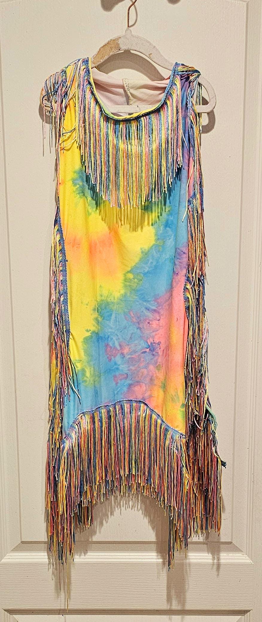 Tie-Dye tassel pet dress, Easter egg pet dress, 70s fringe pet costume, Tie-dye fringe pet costume, fringe dog costume, Tie dye cat dress