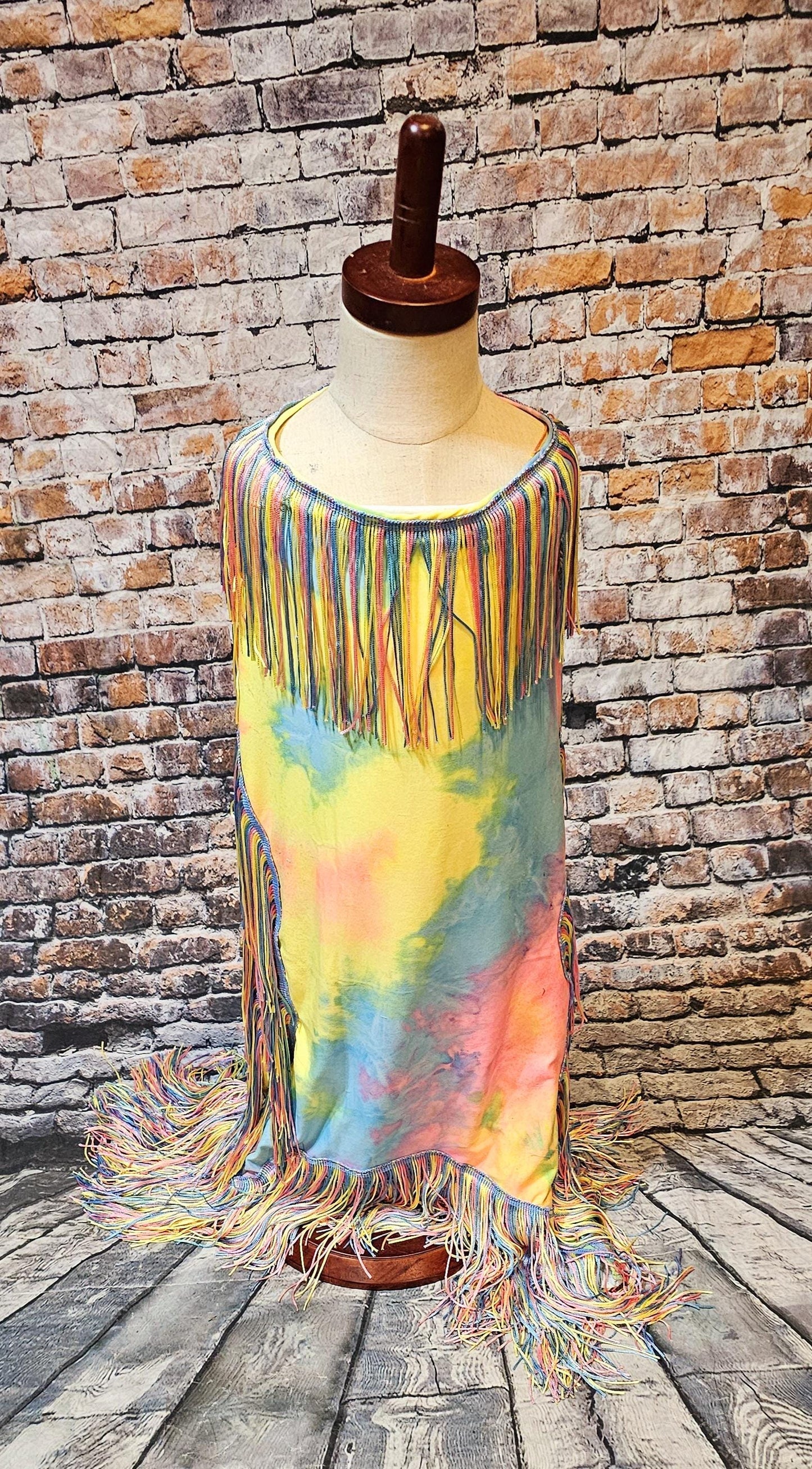 Tie-Dye tassel pet dress, Easter egg pet dress, 70s fringe pet costume, Tie-dye fringe pet costume, fringe dog costume, Tie dye cat dress
