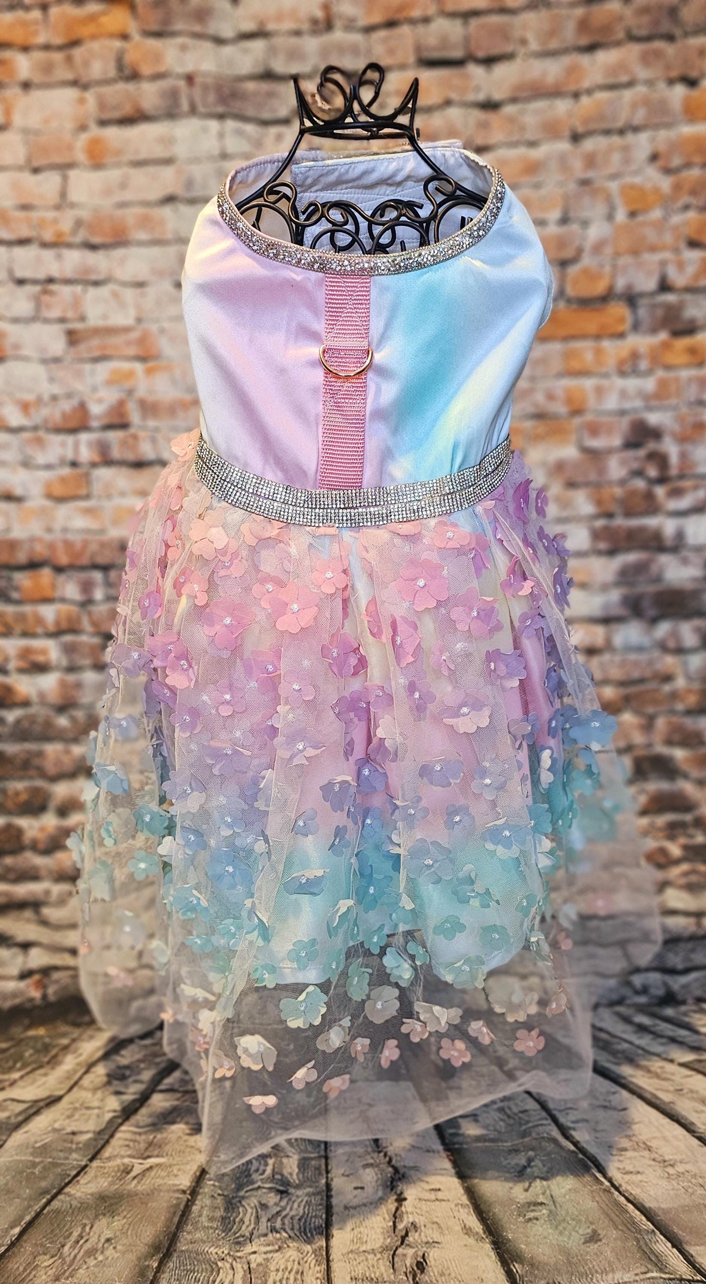 Flower pet dress, flower dog dress, flower cat dress, pastel pet dress, special occasion pet dress, couture pet dress, 3D flower pet dress
