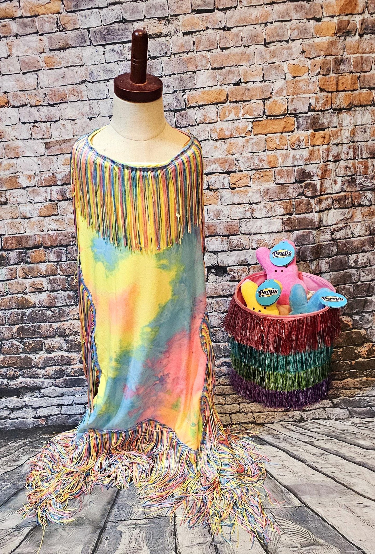 Tie-Dye tassel pet dress, Easter egg pet dress, 70s fringe pet costume, Tie-dye fringe pet costume, fringe dog costume, Tie dye cat dress