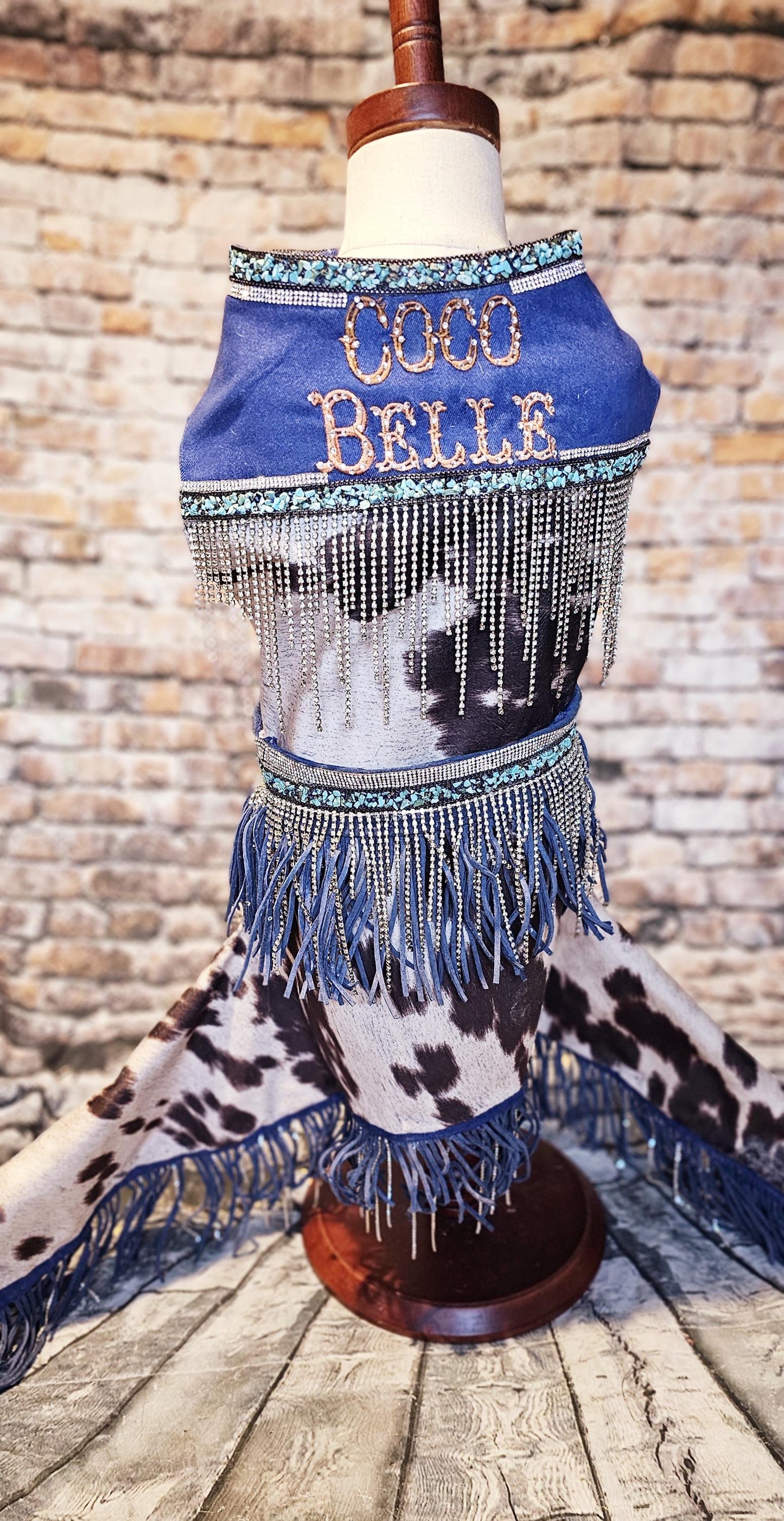 - A Western pet costume, chaps for pets, vest and chaps pet costume