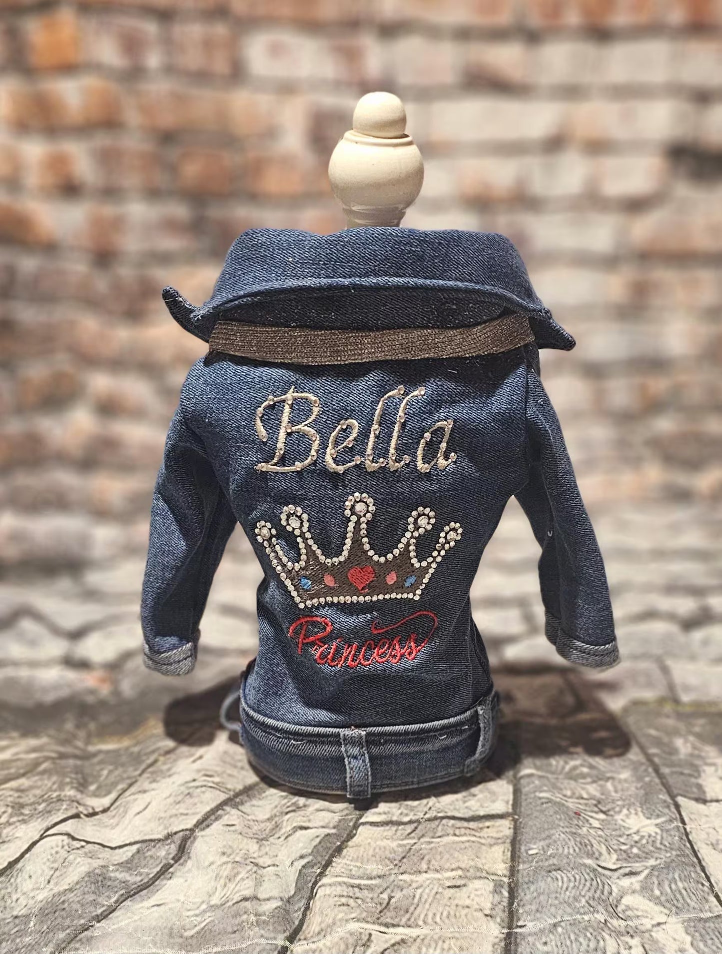 Personalized blue jean pet jacket, blue jean dog jacket, rhinestone Princess Pet Jacket, bedazzled pet jacket, blue jean dog jacket, blue jean cat