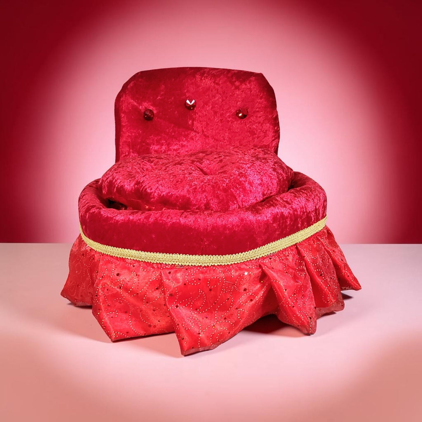 Royalty pet bed, velvet pet bed, royalty pet furniture, luxury red round pet bed