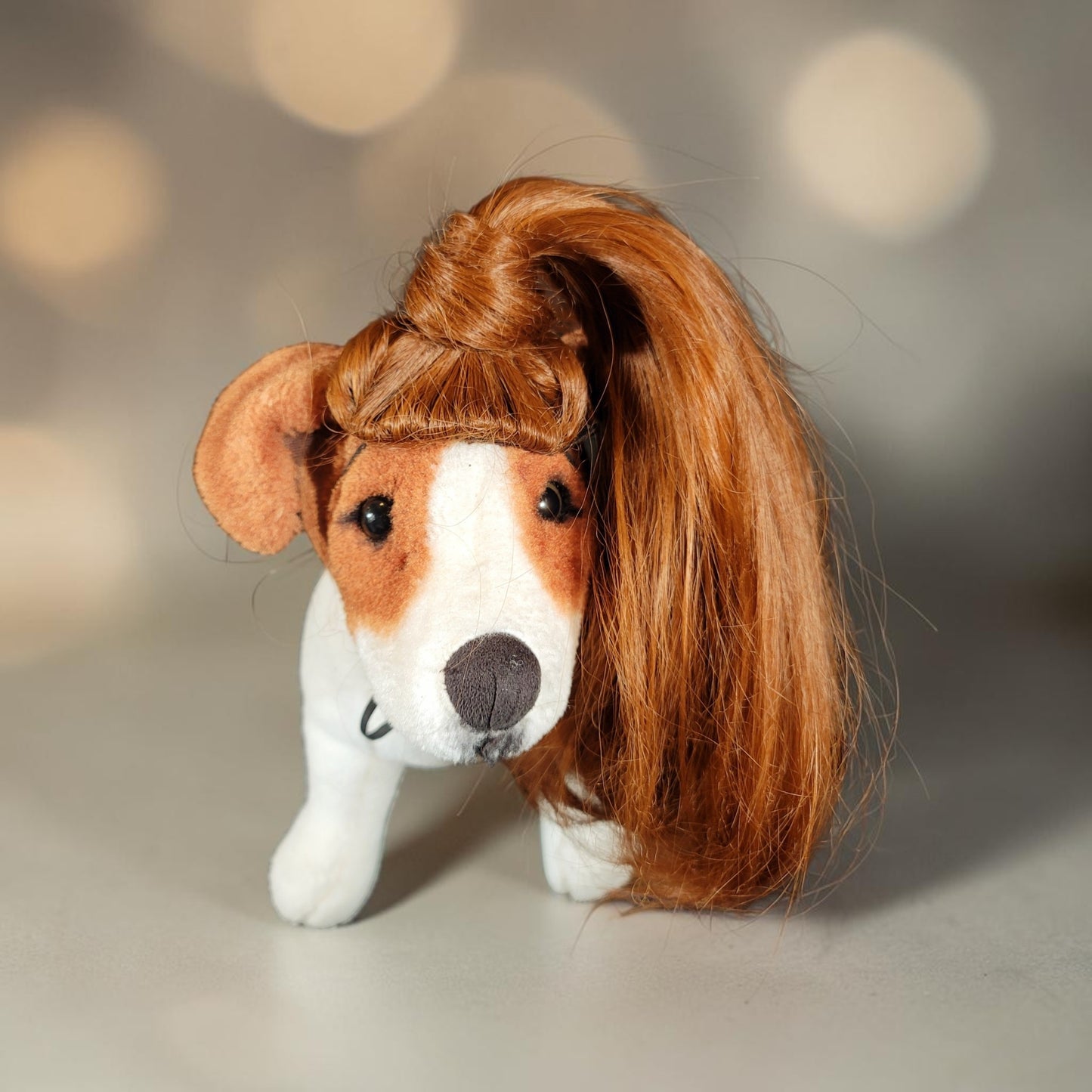 Pet Wigs, dog wigs, cat wigs, wigs for pets, Halloween Pet wigs, blond pet wig, brown pet wig, black pet wig, ponytail pet wig, wigs for dog