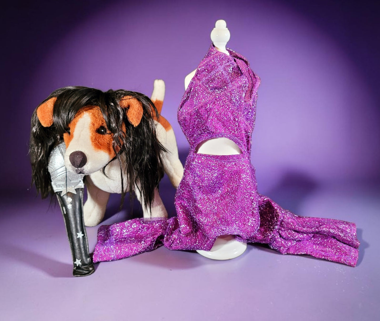Selena replica Pet Costume, Selena Dog costume, Selena Iconic purple pet costume, Selena purple jumpsuit pet dog cat costume, wig selena
