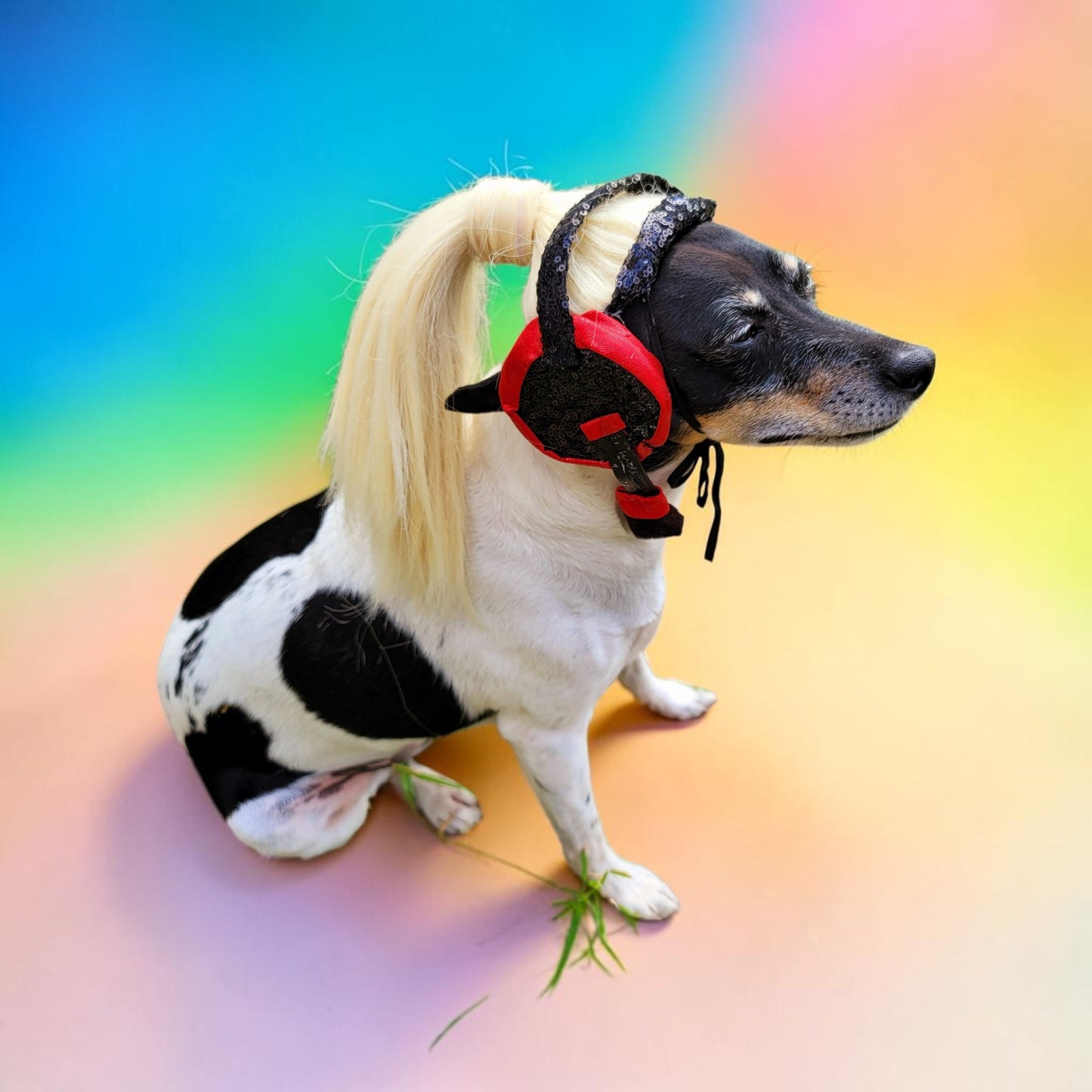 Pet Wigs, dog wigs, cat wigs, wigs for pets, Halloween Pet wigs, blond pet wig, brown pet wig, black pet wig, ponytail pet wig, wigs for dog