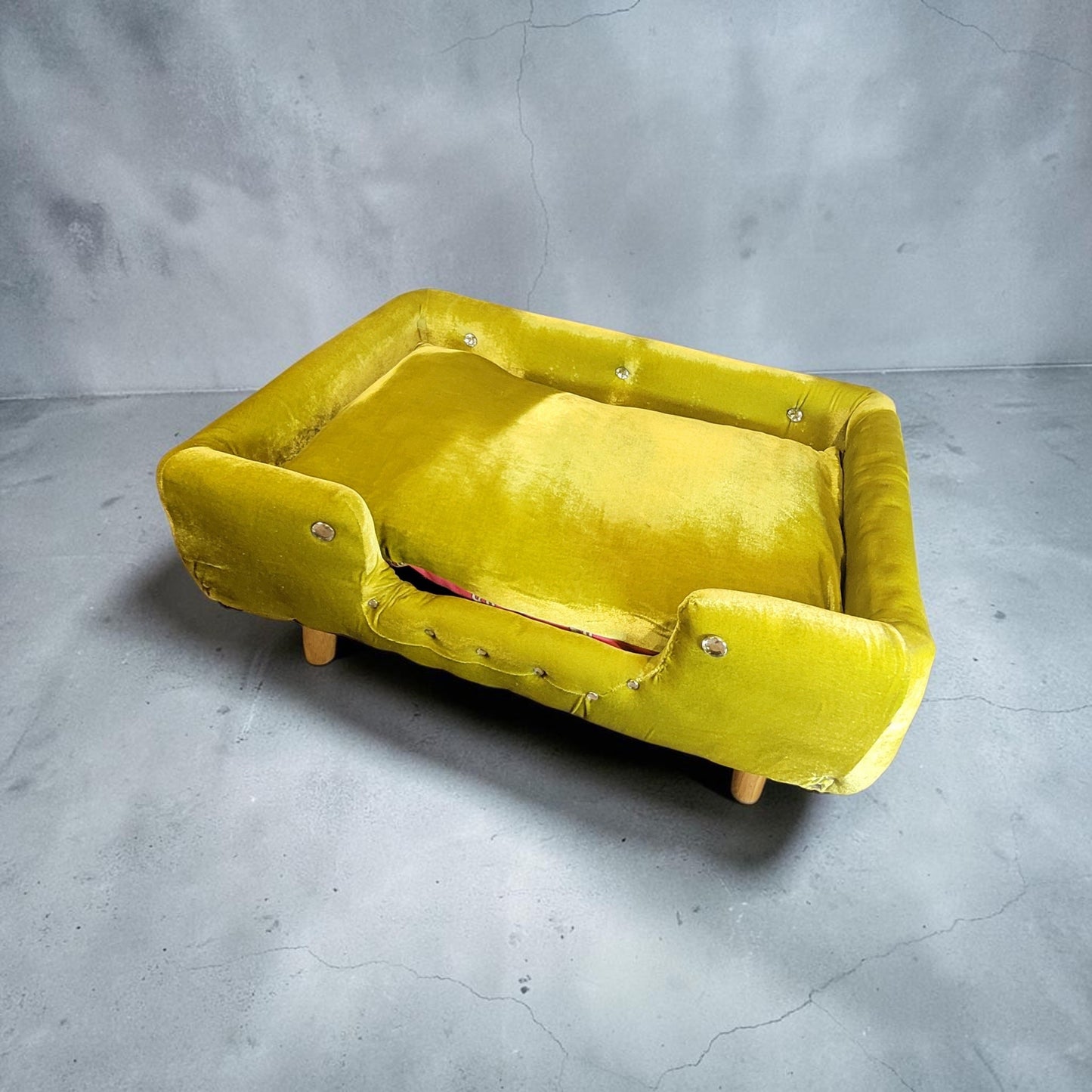 Velvet Contemporary Pet Bed, luxury pet bed with legs, upholstered pet bed