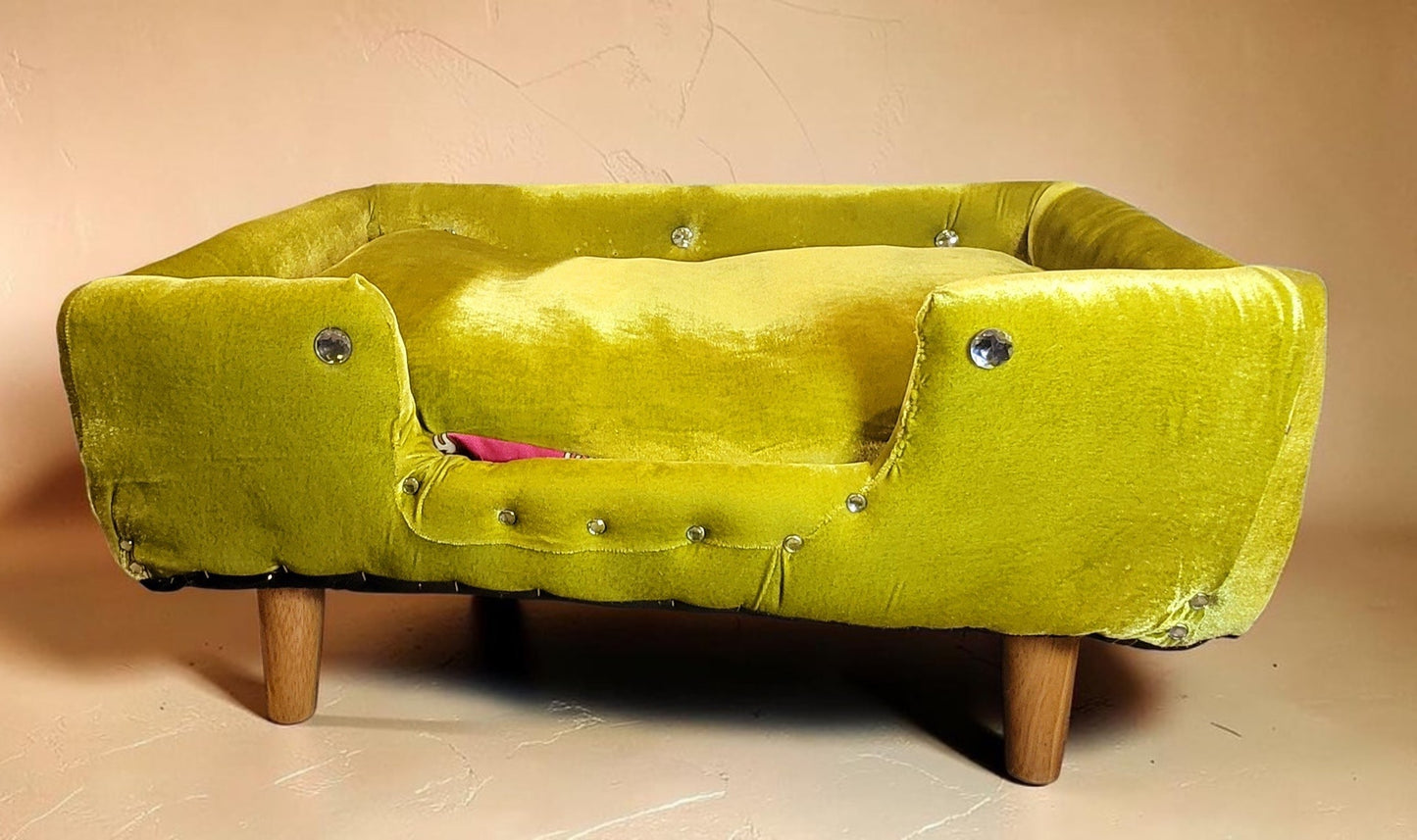 Velvet Contemporary Pet Bed, luxury pet bed with legs, upholstered pet bed