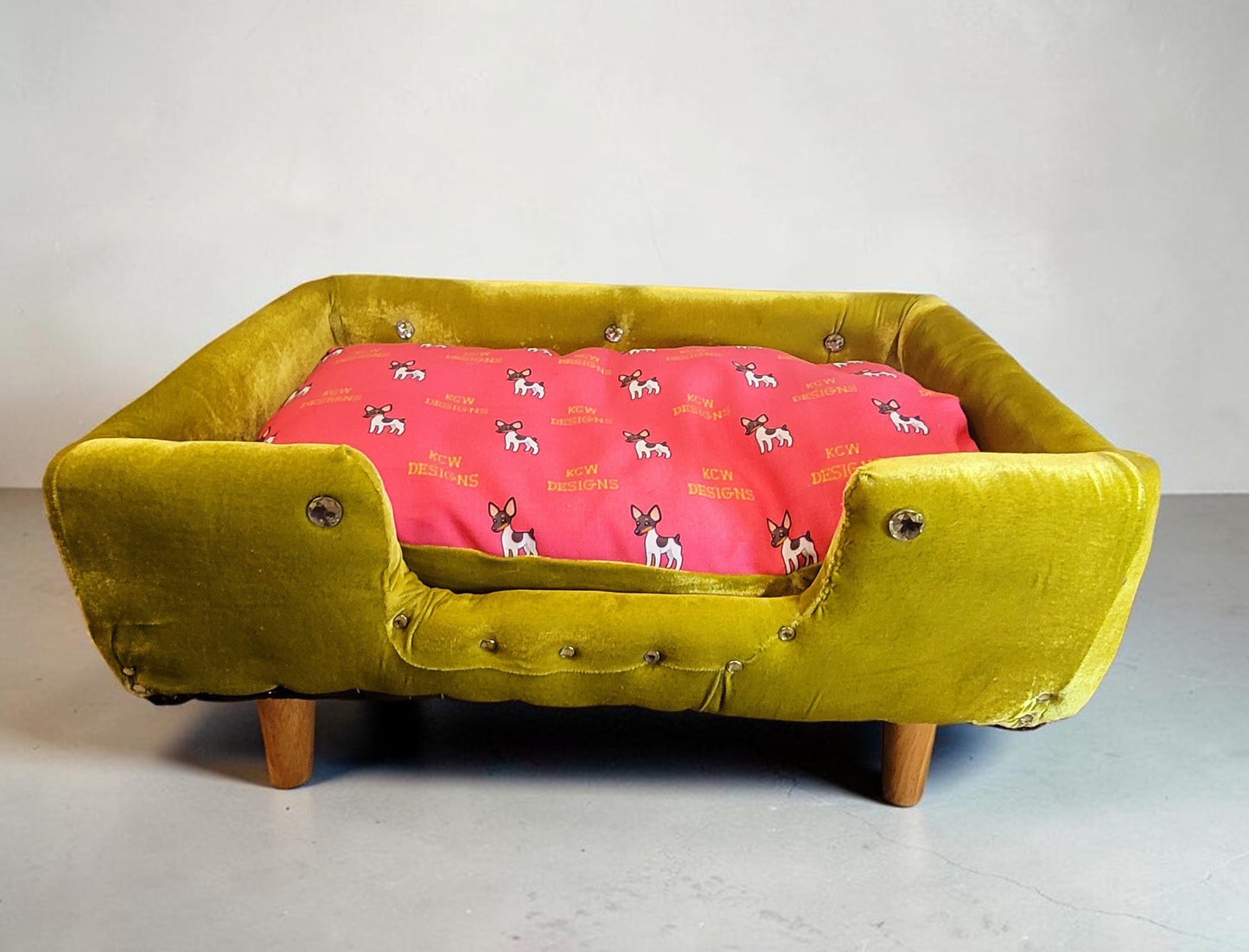Velvet Contemporary Pet Bed, luxury pet bed with legs, upholstered pet bed