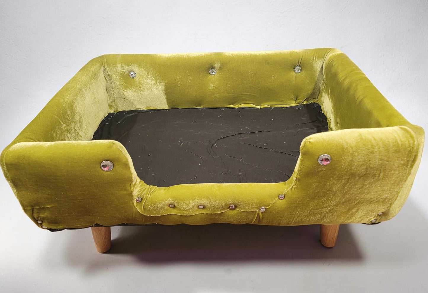 Velvet Contemporary Pet Bed, luxury pet bed with legs, upholstered pet bed