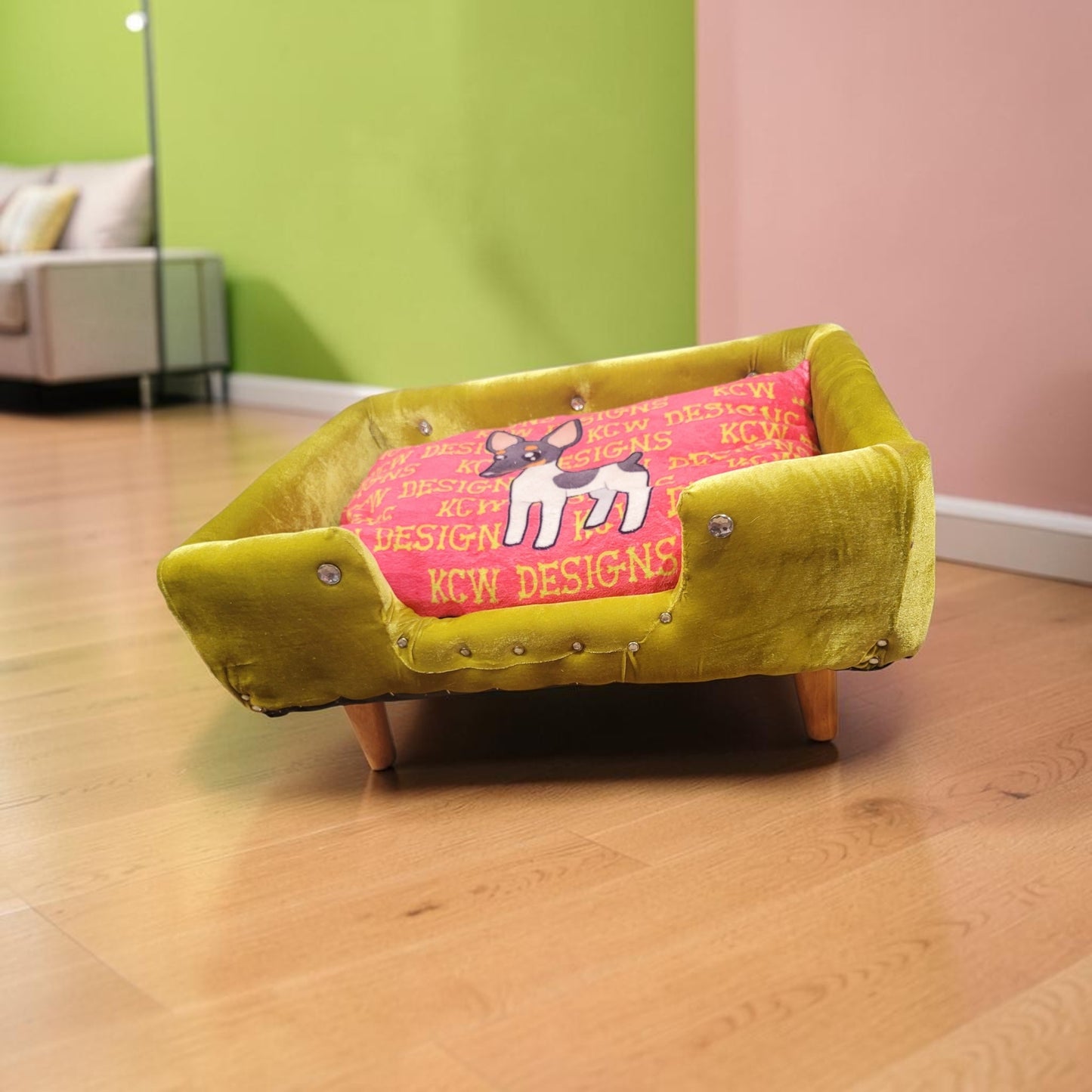 Velvet Contemporary Pet Bed, luxury pet bed with legs, upholstered pet bed
