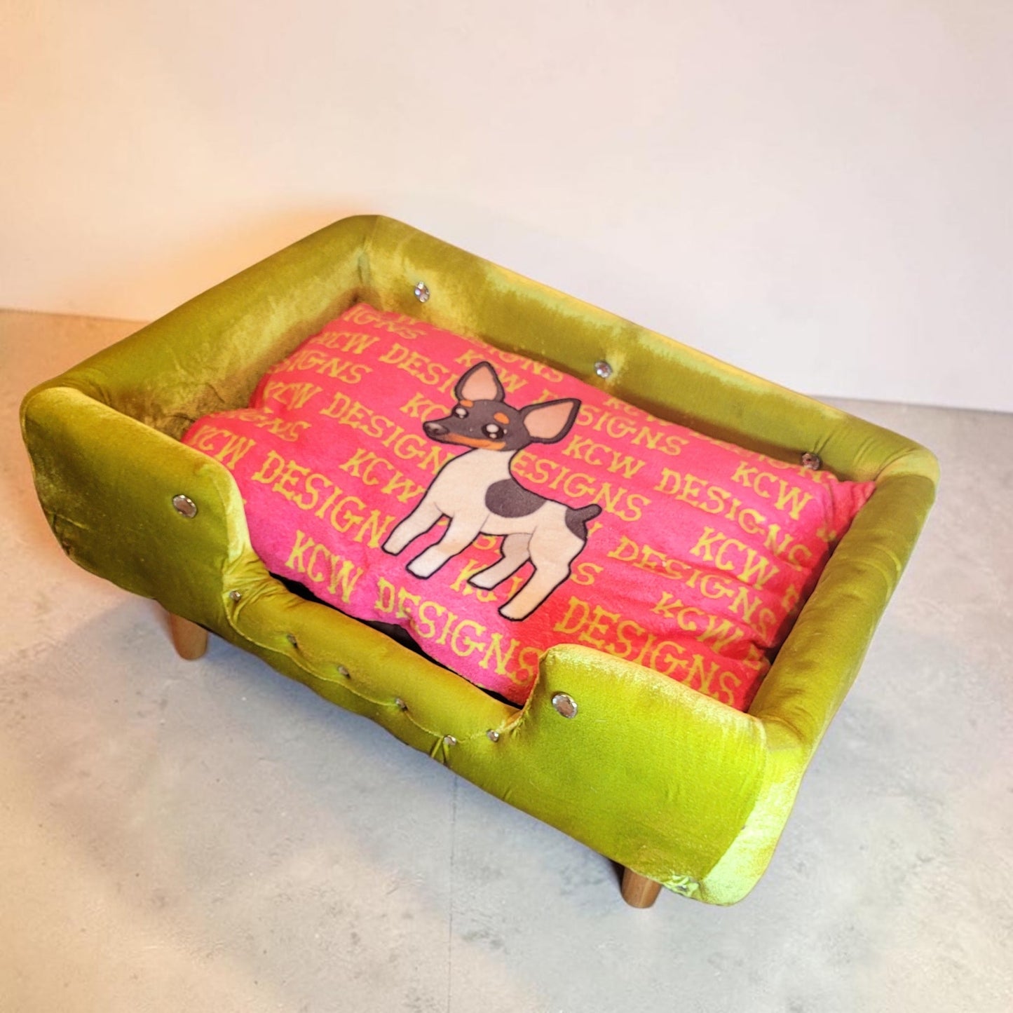 Velvet Contemporary Pet Bed, luxury pet bed with legs, upholstered pet bed