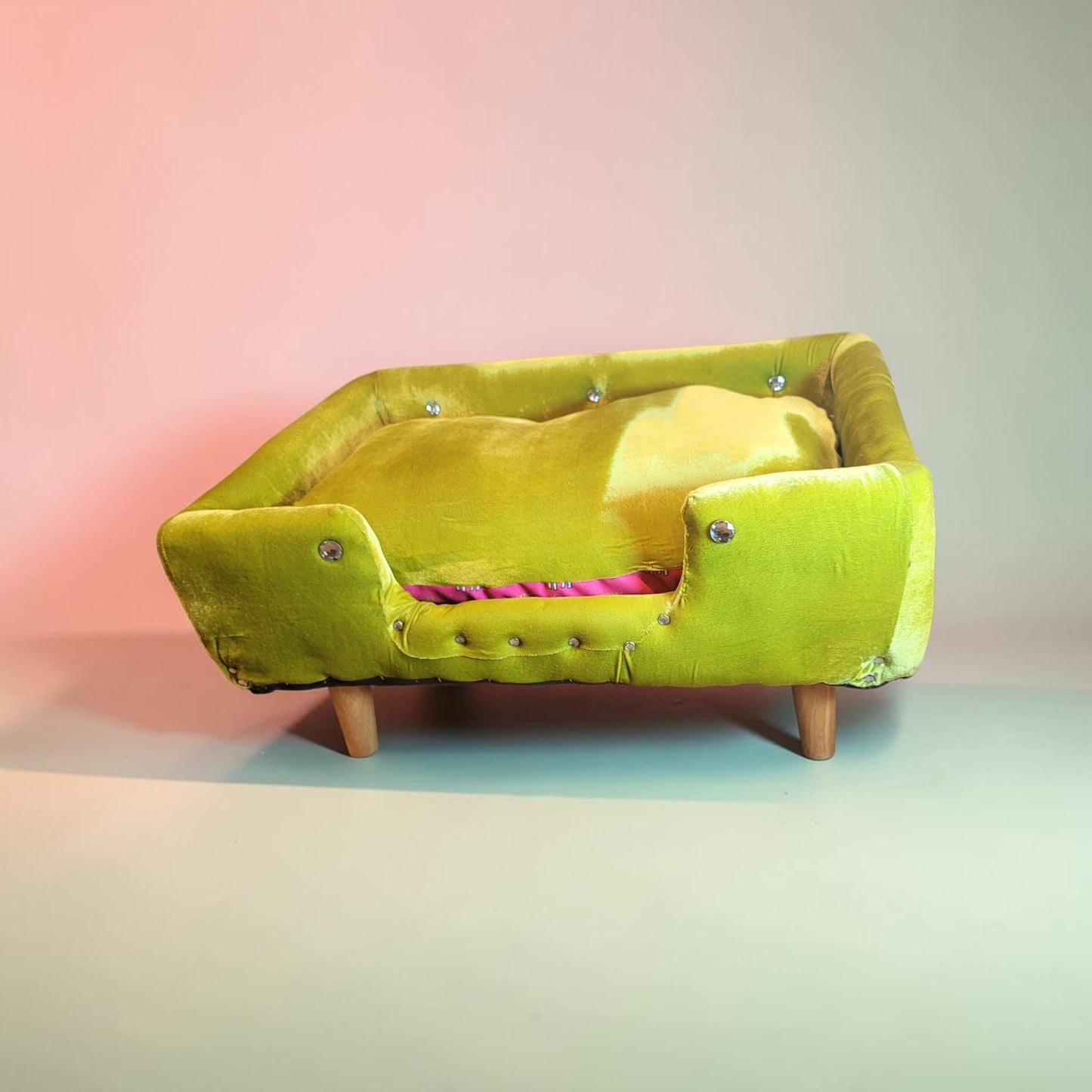 Velvet Contemporary Pet Bed, luxury pet bed with legs, upholstered pet bed