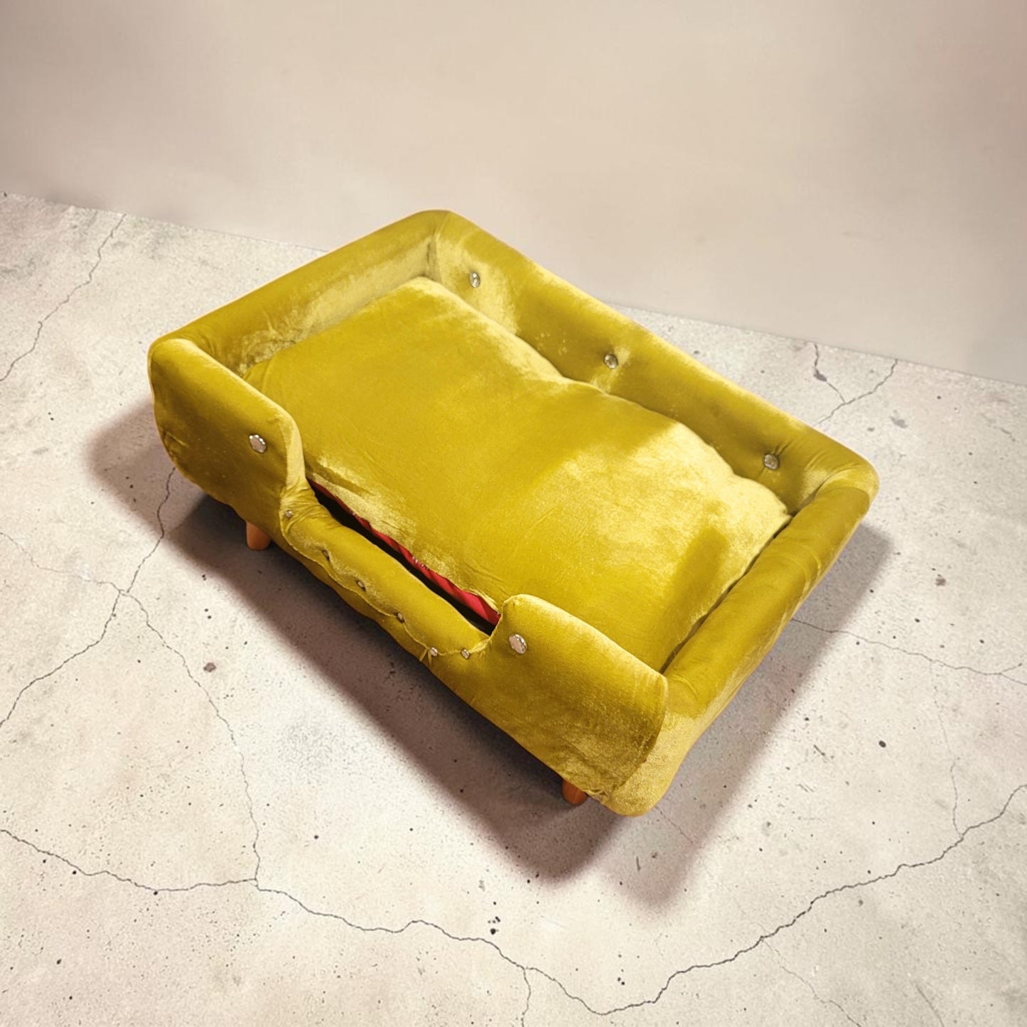 Velvet Contemporary Pet Bed, luxury pet bed with legs, upholstered pet bed
